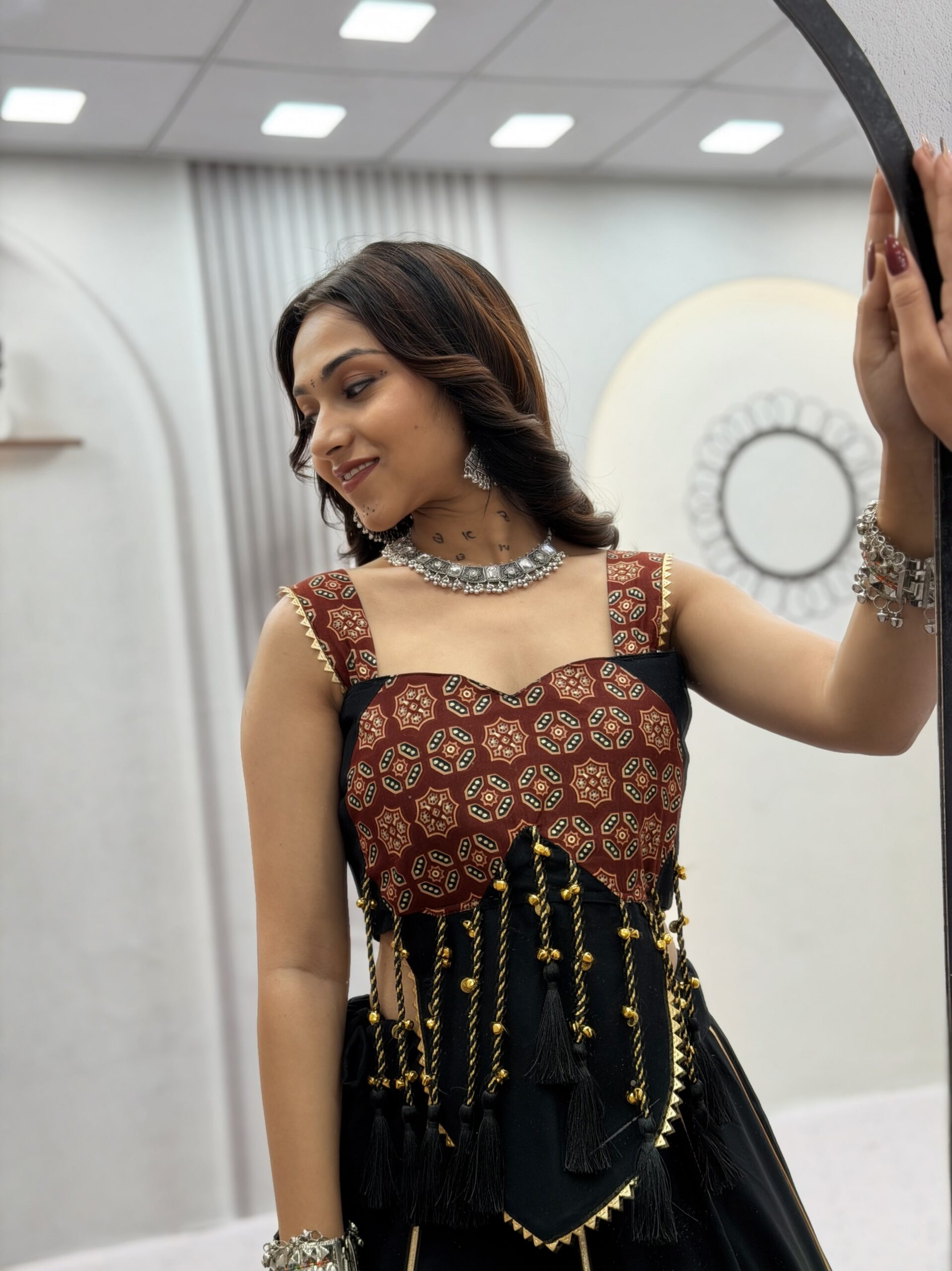 Ram 192 Black in Pure Cotton Mirror Work & Gamthi Work Lehenga Choli . Exclusive Offer ₹2849. Delivery 4-6 Working Days. Shop now. | Lehenga, Bollywood Lehenga, Creative Lehenga, Designer Lehenga, Embroidered Lehenga, Party Wear Lehenga