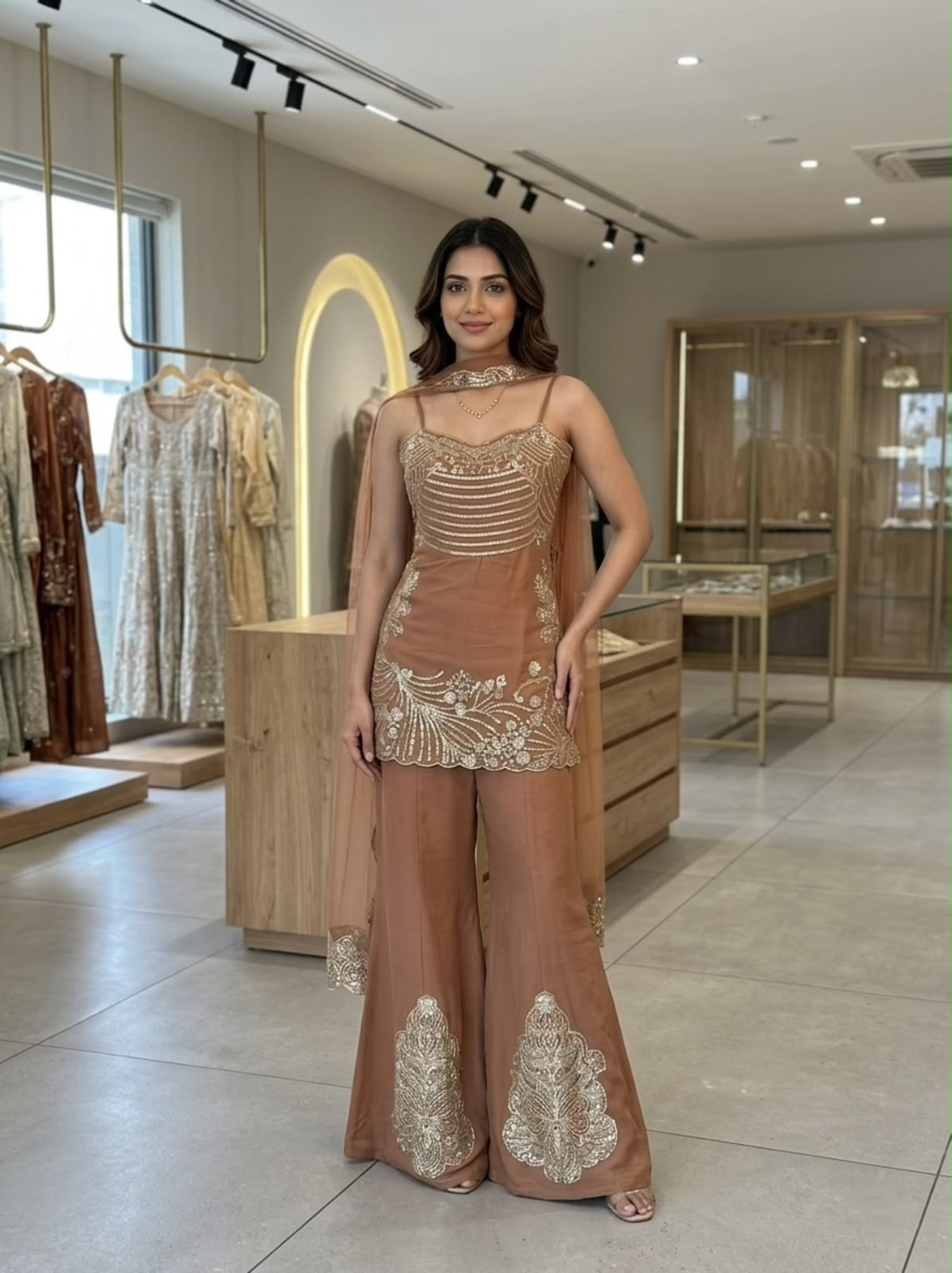 LG 2136 Brown Cos Moss Salwar Suit with Embroidery Work & Sequins Work. Affordable Price ₹2399. Delivery 4-6 Working Days. Shop now. | Jump Suits, Salwar suit, Casual Suits, Creative suits, Designer Suits, Palazzo Suits, Party Wear Suits, Patiala Suits, Straight Suits