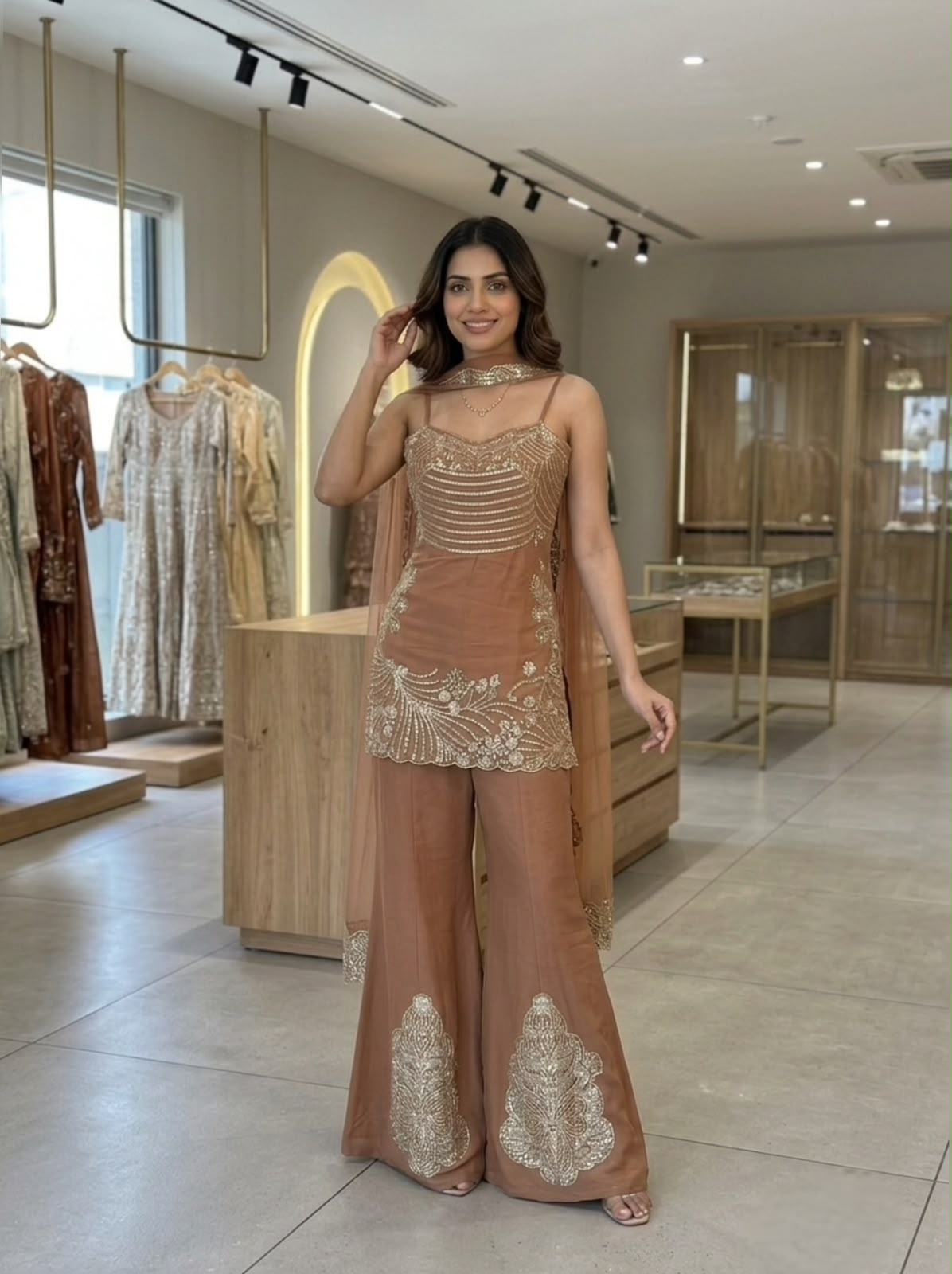 LG 2136 Brown Cos Moss Salwar Suit with Embroidery Work & Sequins Work. Affordable Price ₹2399. Delivery 4-6 Working Days. Shop now. | Jump Suits, Salwar suit, Casual Suits, Creative suits, Designer Suits, Palazzo Suits, Party Wear Suits, Patiala Suits, Straight Suits