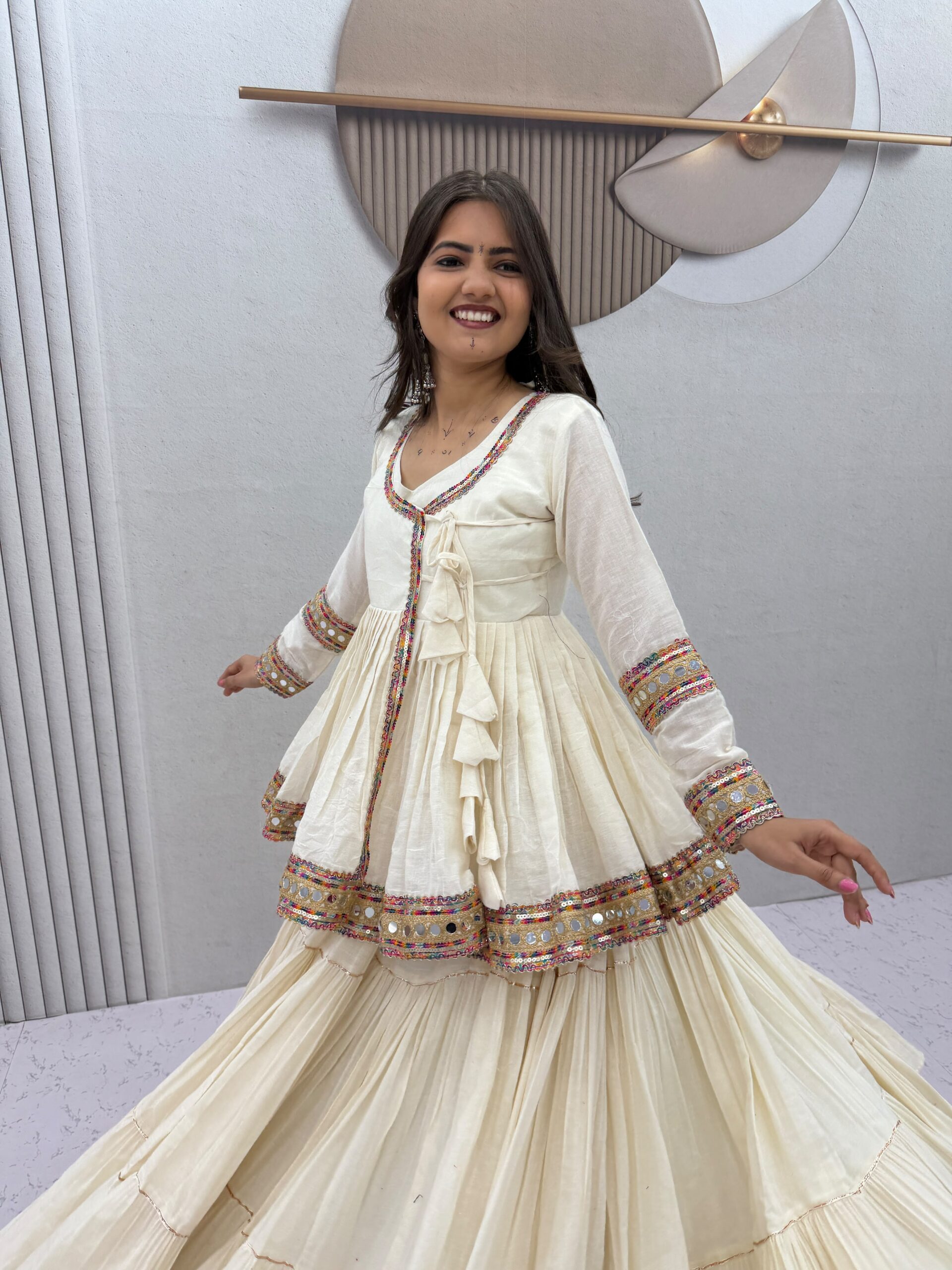 PC 596 Off White in Pure Cotton Mirror Work & Gamthi Work Lehenga Choli . Exclusive Offer ₹2999. Delivery 4-6 Working Days. Shop now. | Lehenga, Bollywood Lehenga, Creative Lehenga, Designer Lehenga, Embroidered Lehenga, Party Wear Lehenga