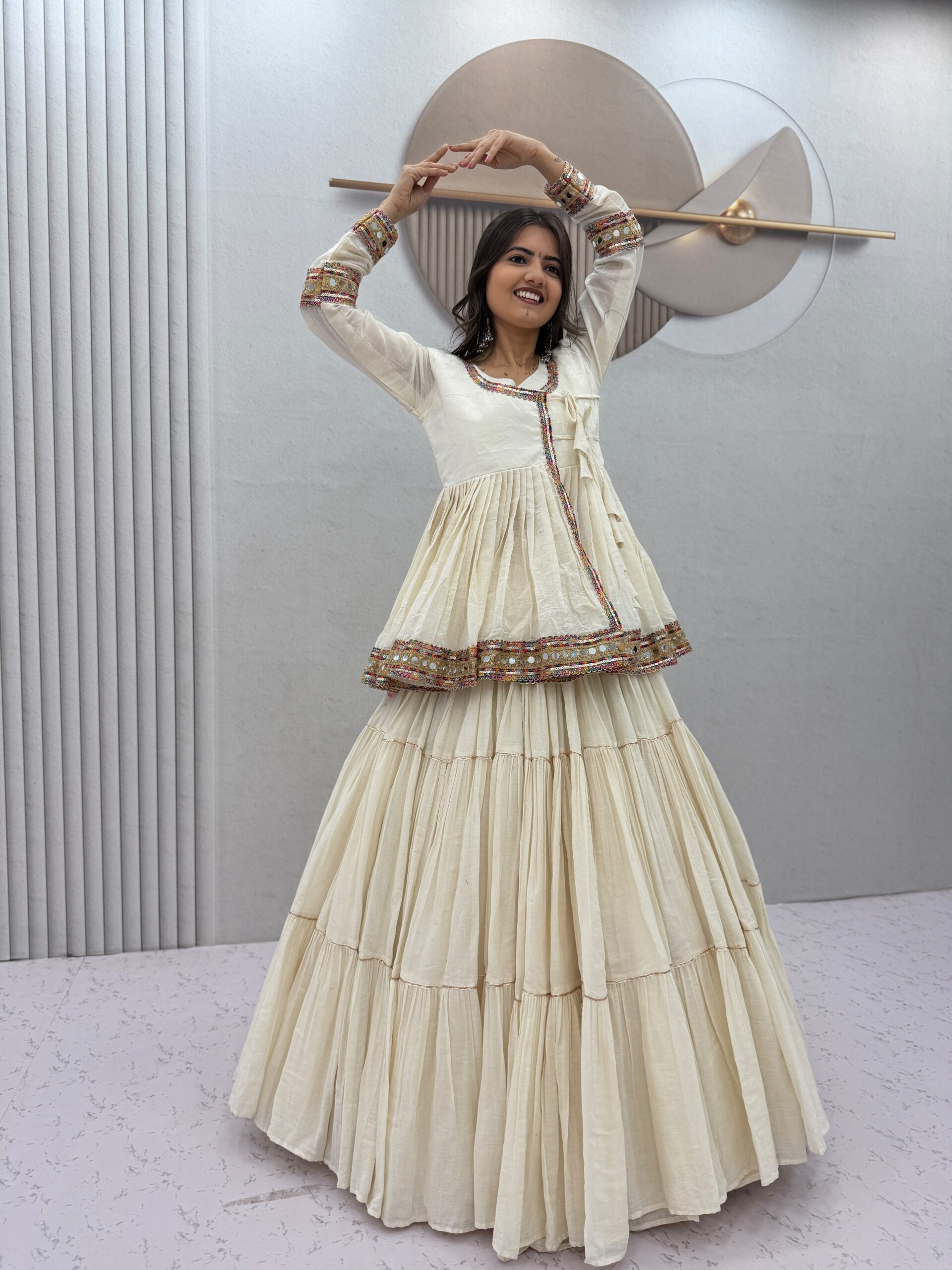 PC 596 Off White in Pure Cotton Mirror Work & Gamthi Work Lehenga Choli . Exclusive Offer ₹2999. Delivery 4-6 Working Days. Shop now. | Lehenga, Bollywood Lehenga, Creative Lehenga, Designer Lehenga, Embroidered Lehenga, Party Wear Lehenga