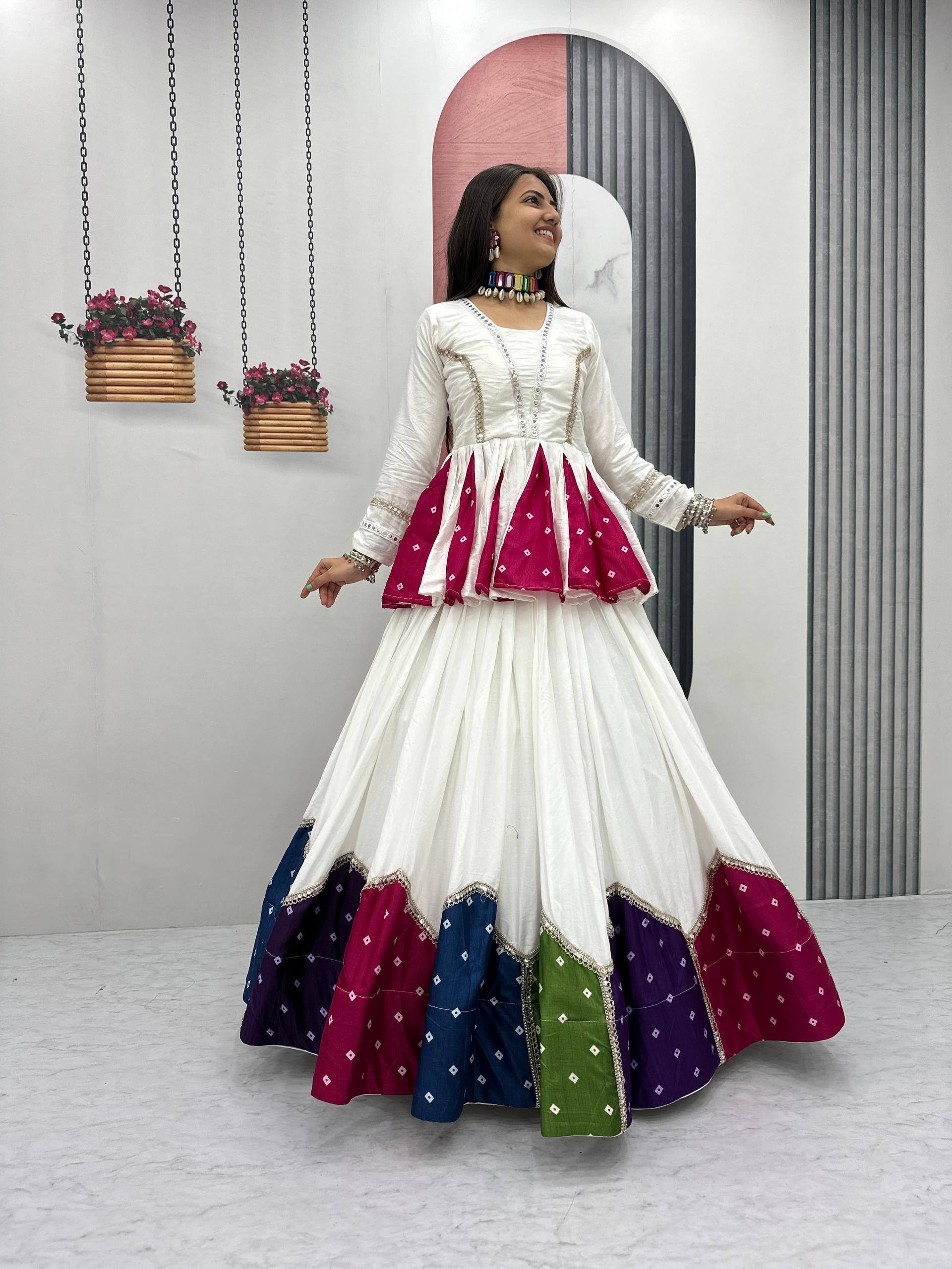 PC N54 White in Pure Cotton Mirror Work & Gamthi Work Lehenga Choli . Exclusive Offer ₹3049. Delivery 4-6 Working Days. Shop now. | Lehenga, Bollywood Lehenga, Creative Lehenga, Designer Lehenga, Embroidered Lehenga, Party Wear Lehenga