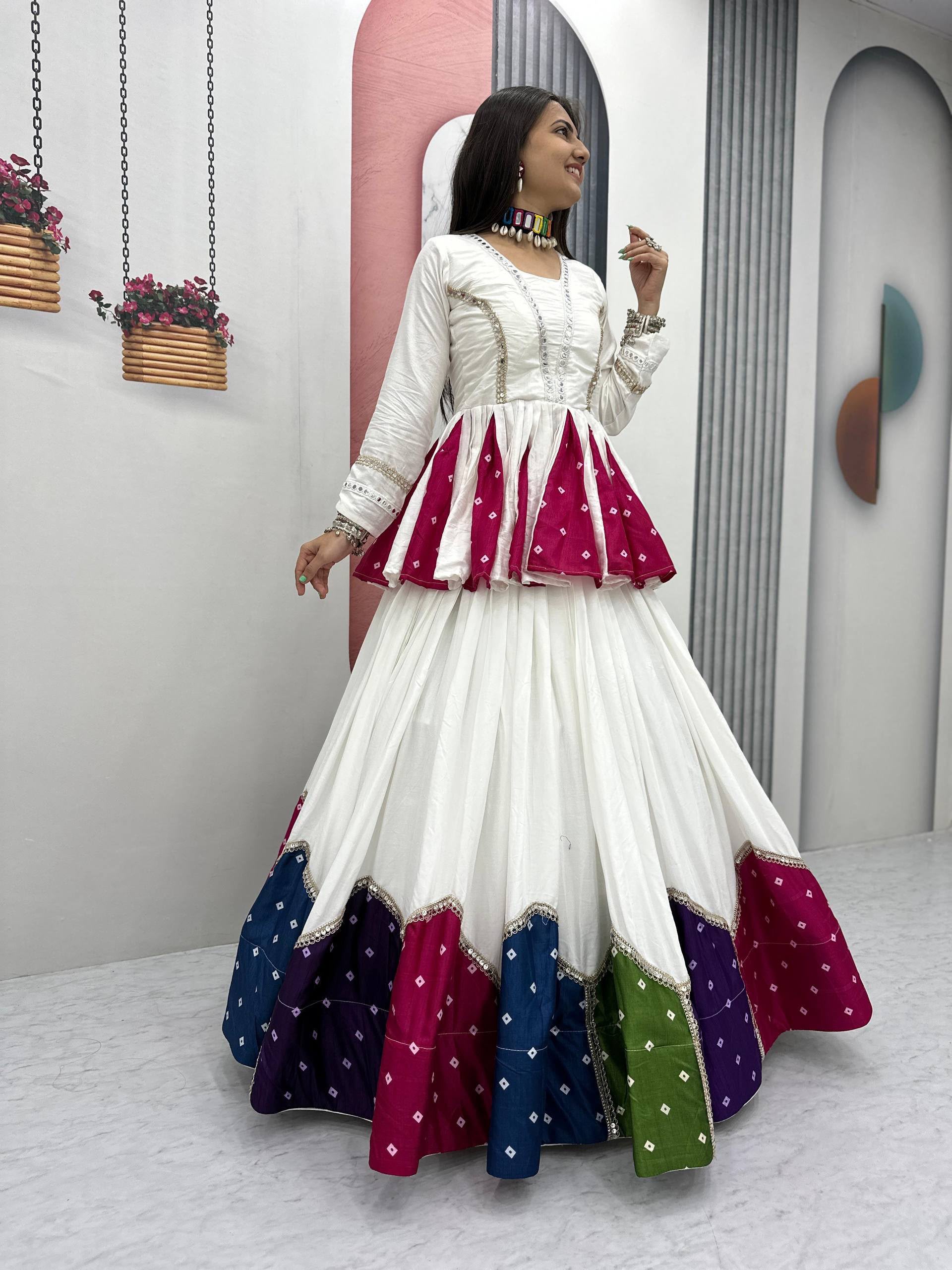PC N54 White in Pure Cotton Mirror Work & Gamthi Work Lehenga Choli . Exclusive Offer ₹3049. Delivery 4-6 Working Days. Shop now. | Lehenga, Bollywood Lehenga, Creative Lehenga, Designer Lehenga, Embroidered Lehenga, Party Wear Lehenga