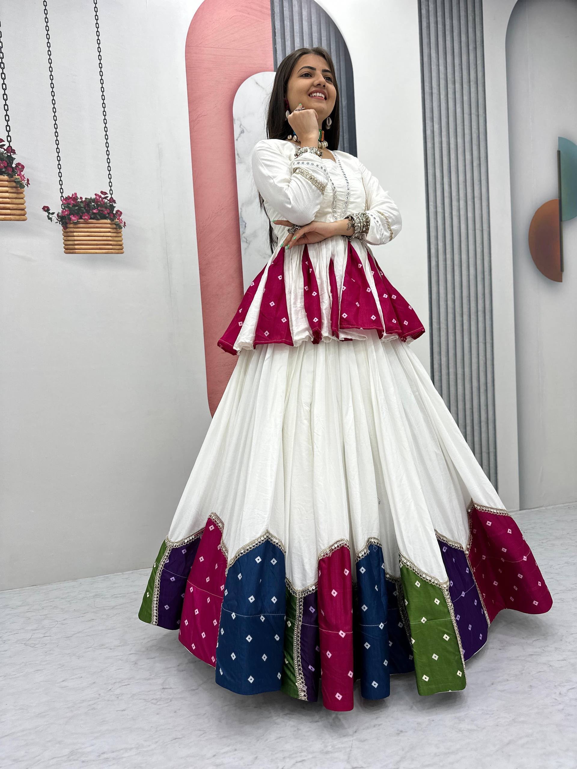 PC N54 White in Pure Cotton Mirror Work & Gamthi Work Lehenga Choli . Exclusive Offer ₹3049. Delivery 4-6 Working Days. Shop now. | Lehenga, Bollywood Lehenga, Creative Lehenga, Designer Lehenga, Embroidered Lehenga, Party Wear Lehenga