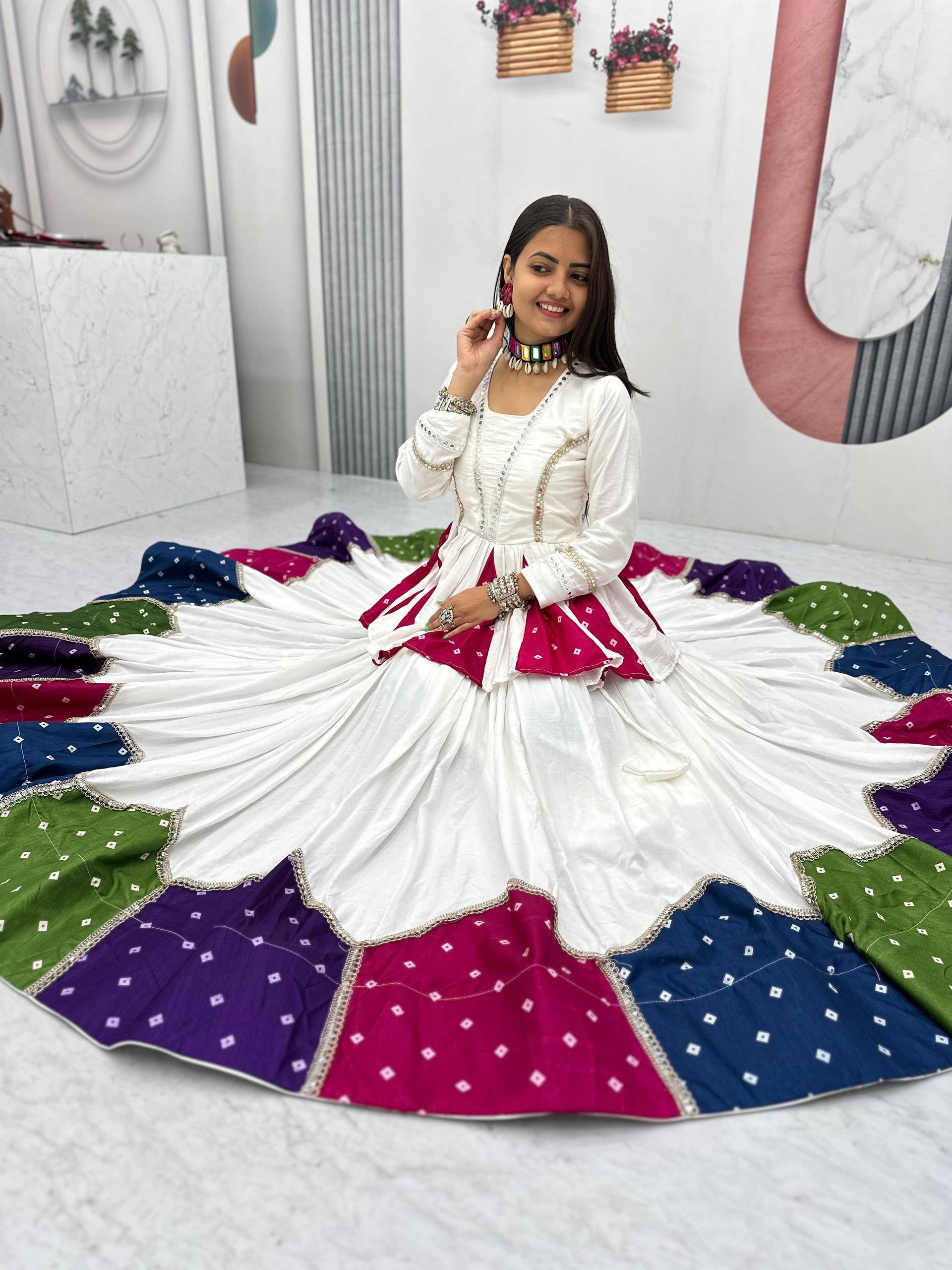 PC N54 White in Pure Cotton Mirror Work & Gamthi Work Lehenga Choli . Exclusive Offer ₹3049. Delivery 4-6 Working Days. Shop now. | Lehenga, Bollywood Lehenga, Creative Lehenga, Designer Lehenga, Embroidered Lehenga, Party Wear Lehenga