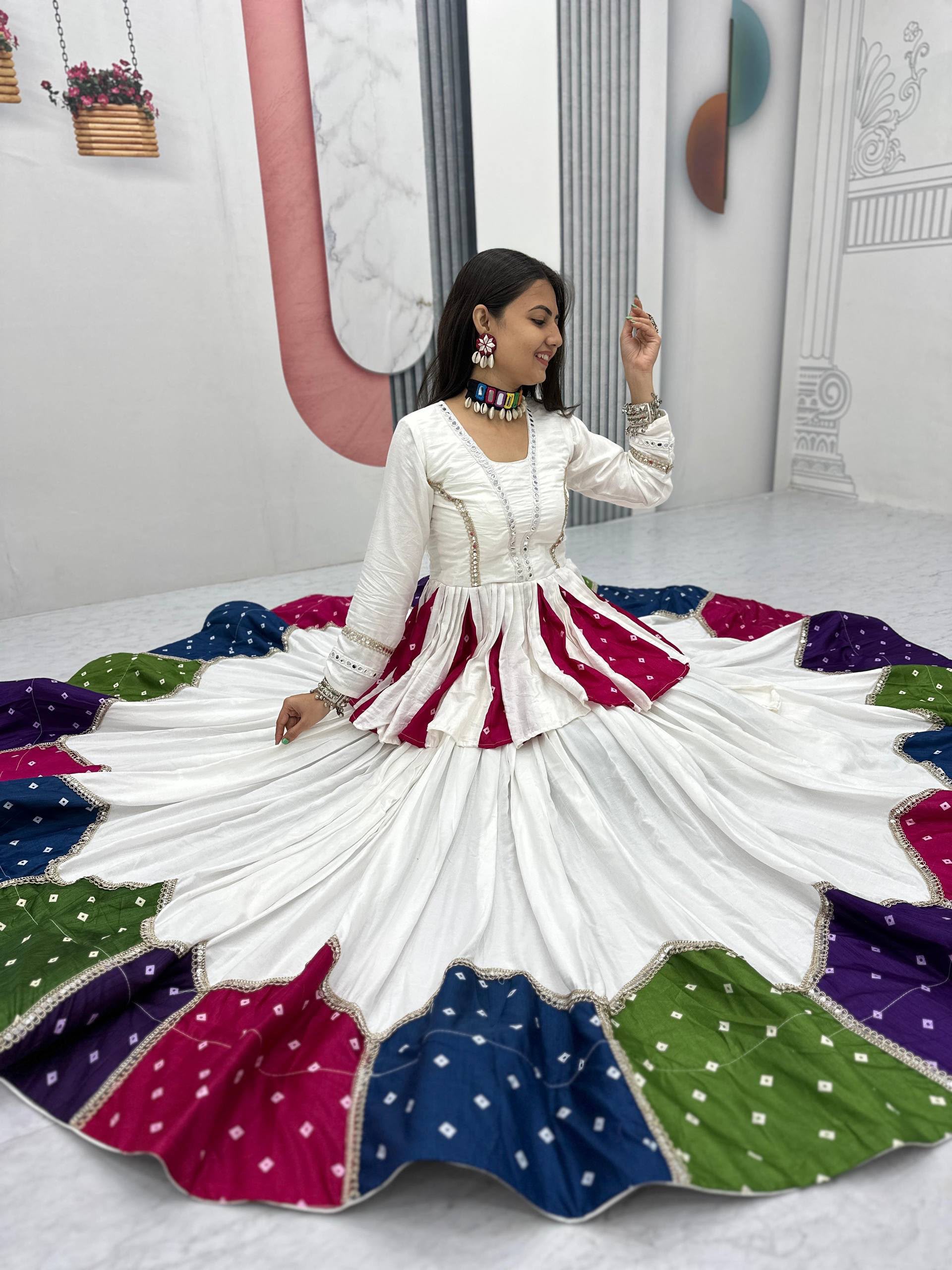PC N54 White in Pure Cotton Mirror Work & Gamthi Work Lehenga Choli . Exclusive Offer ₹3049. Delivery 4-6 Working Days. Shop now. | Lehenga, Bollywood Lehenga, Creative Lehenga, Designer Lehenga, Embroidered Lehenga, Party Wear Lehenga