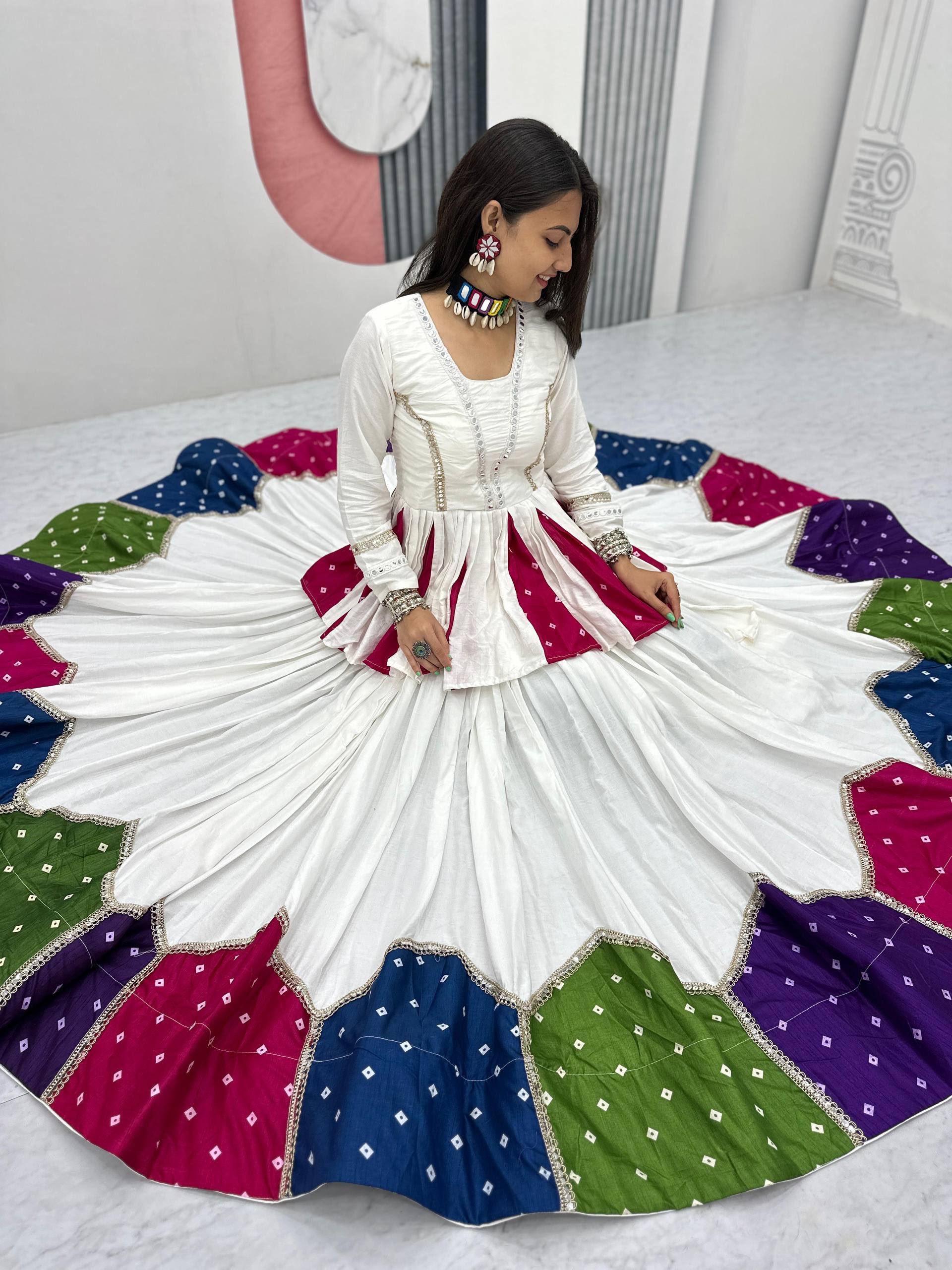 PC N54 White in Pure Cotton Mirror Work & Gamthi Work Lehenga Choli . Exclusive Offer ₹3049. Delivery 4-6 Working Days. Shop now. | Lehenga, Bollywood Lehenga, Creative Lehenga, Designer Lehenga, Embroidered Lehenga, Party Wear Lehenga