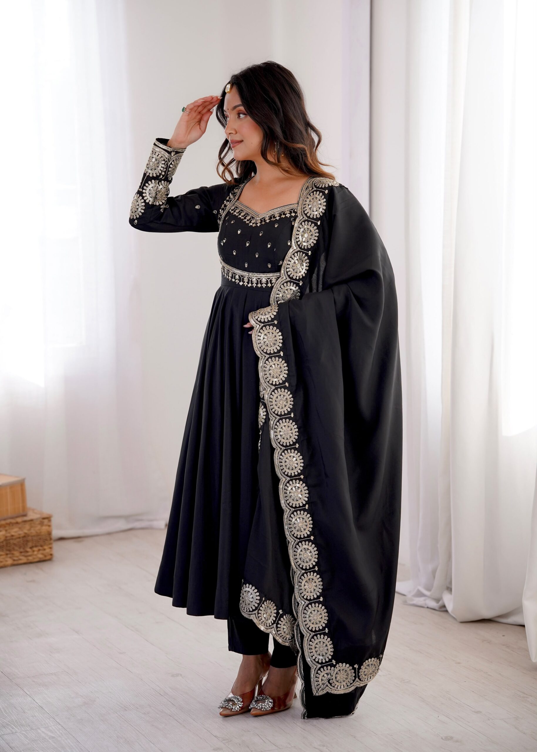 ZF 5026 Black Colour Roman Silk Salwar Suit with Embroidery Work. Best Price ₹2399. Delivery 4-6 Working Days. Online Shop now. | Anarkali Suits, Bollywood Anarkali, Creative-Anarkali, Designer Anarkali, Embroidered Anarkali, Party Wear Anarkali