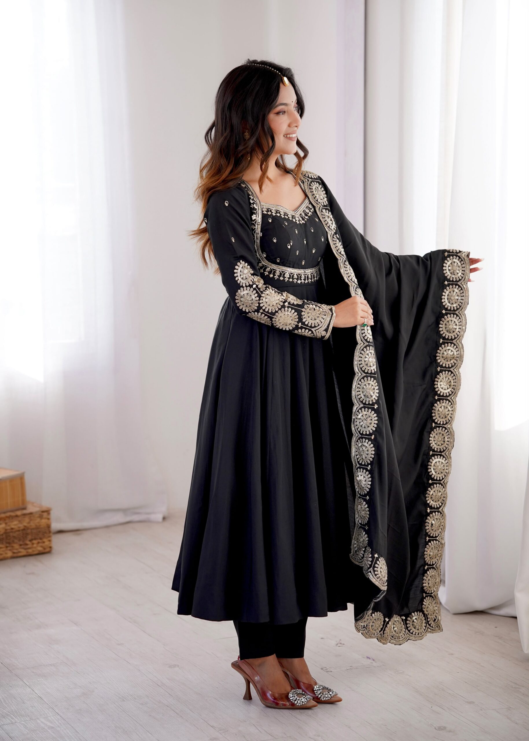 ZF 5026 Black Colour Roman Silk Salwar Suit with Embroidery Work. Best Price ₹2399. Delivery 4-6 Working Days. Online Shop now. | Anarkali Suits, Bollywood Anarkali, Creative-Anarkali, Designer Anarkali, Embroidered Anarkali, Party Wear Anarkali