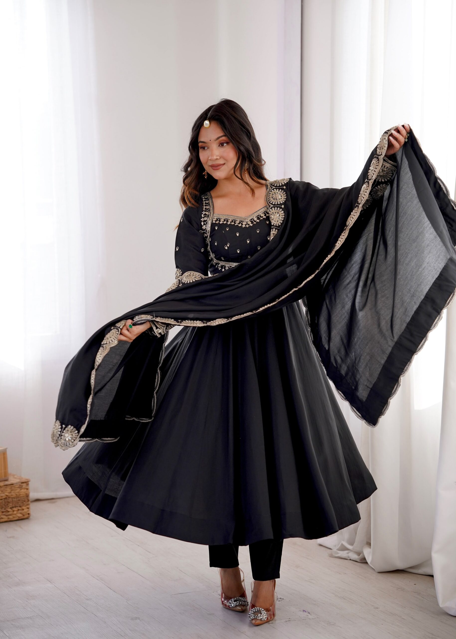 ZF 5026 Black Colour Roman Silk Salwar Suit with Embroidery Work. Best Price ₹2399. Delivery 4-6 Working Days. Online Shop now. | Anarkali Suits, Bollywood Anarkali, Creative-Anarkali, Designer Anarkali, Embroidered Anarkali, Party Wear Anarkali