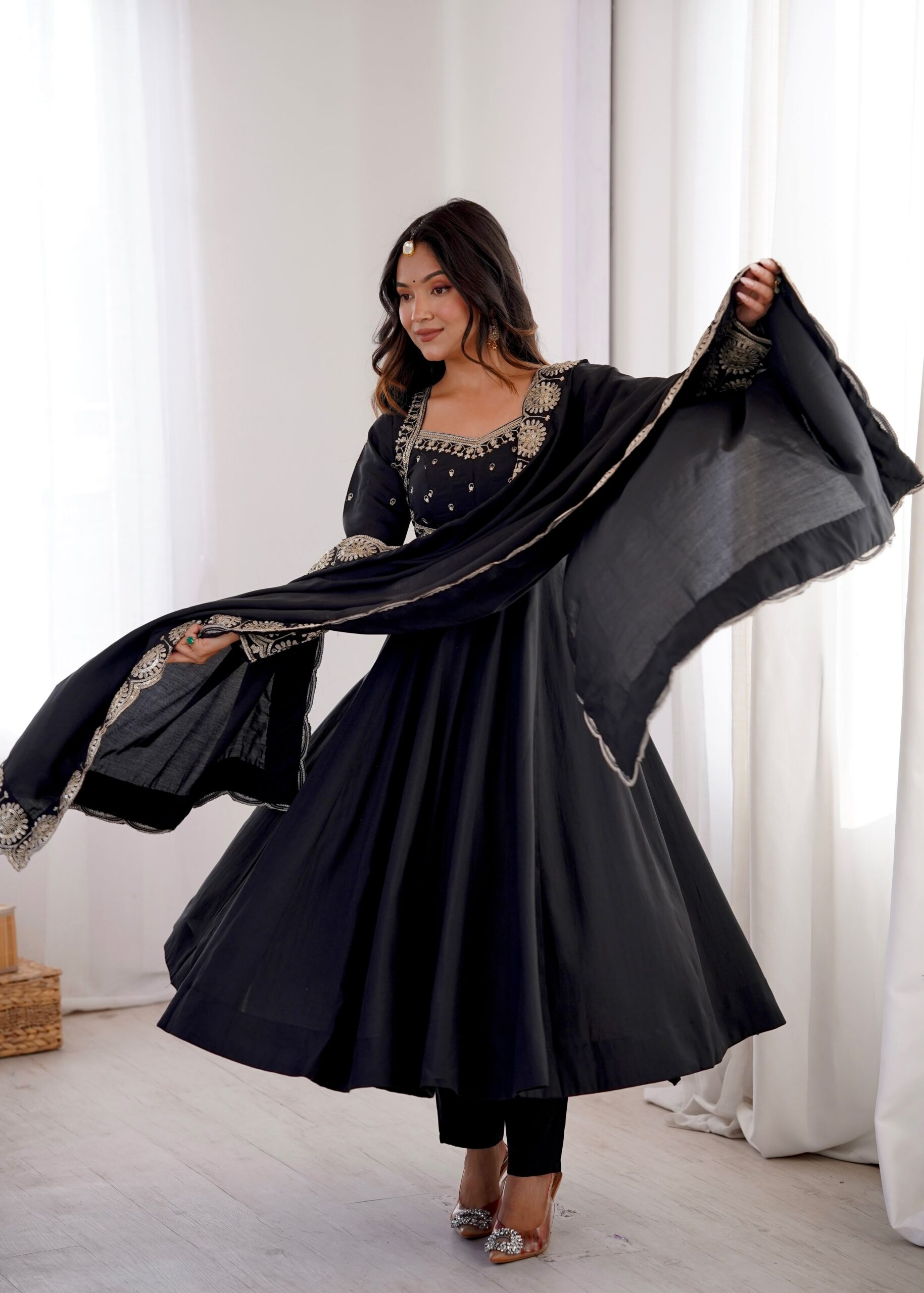 ZF 5026 Black Colour Roman Silk Salwar Suit with Embroidery Work. Best Price ₹2399. Delivery 4-6 Working Days. Online Shop now. | Anarkali Suits, Bollywood Anarkali, Creative-Anarkali, Designer Anarkali, Embroidered Anarkali, Party Wear Anarkali