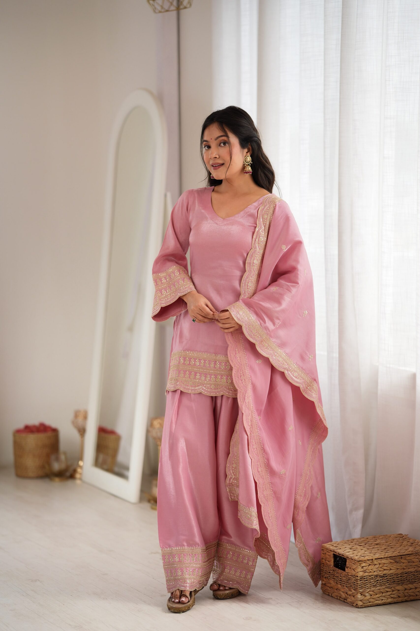 KB 304 Pink in Glass Roman Silk. Sequins Work & Embroidery Work Salwar Suit Festive Deal ₹1999. Delivery 4-6 Working Days. Shop now. | Jump Suits, Salwar suit, Casual Suits, Creative suits, Designer Suits, Palazzo Suits, Party Wear Suits, Patiala Suits, Straight Suits
