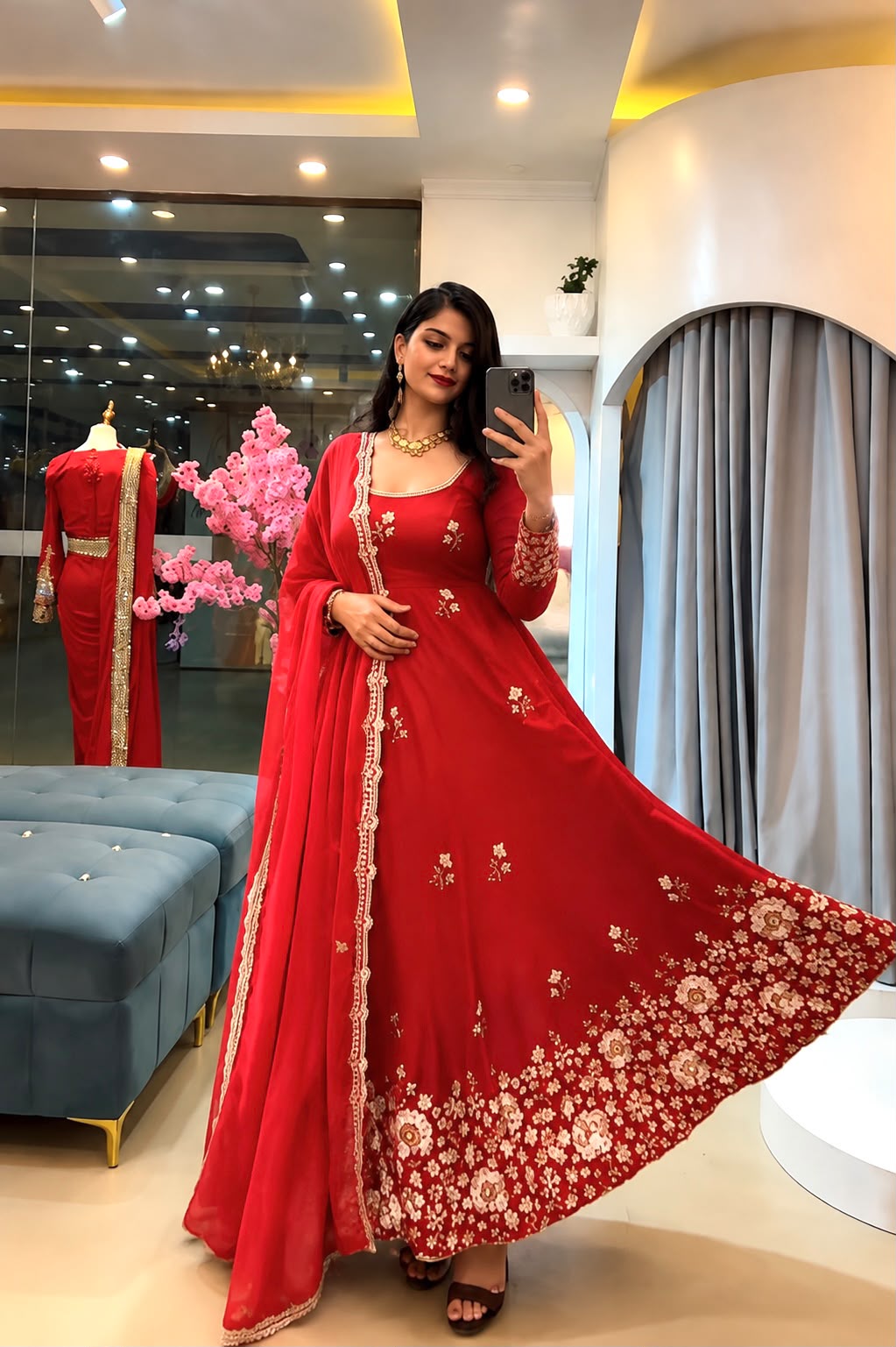 SSR 548 Red Fendy Silk Gown with Sequins Work & Thread Embroidery. Now at just ₹2399. Delivery 4-6 Working Days. Shop now. | Gowns, Bollywood Gowns, Creative Gowns, Designer Gowns, Embroidered Gowns, Party Wear Gowns