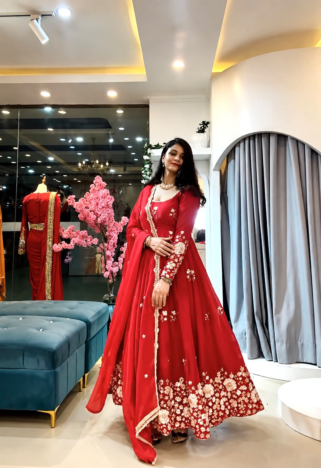 SSR 548 Red Fendy Silk Gown with Sequins Work & Thread Embroidery. Now at just ₹2399. Delivery 4-6 Working Days. Shop now. | Gowns, Bollywood Gowns, Creative Gowns, Designer Gowns, Embroidered Gowns, Party Wear Gowns