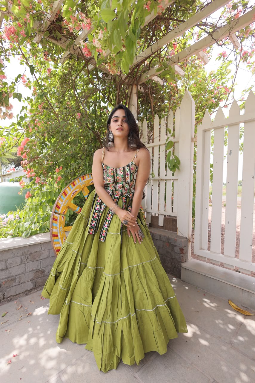KA 5075 Pista Kora Cotton Lehenga Choli erfect for Wedding, Party, Haldi, Traditional Day, Makar Sankranti – . Special Price ₹2899. Delivery 4-6 Working | Lehenga, Bollywood Lehenga, Creative Lehenga, Designer Lehenga, Embroidered Lehenga, Party Wear Lehenga