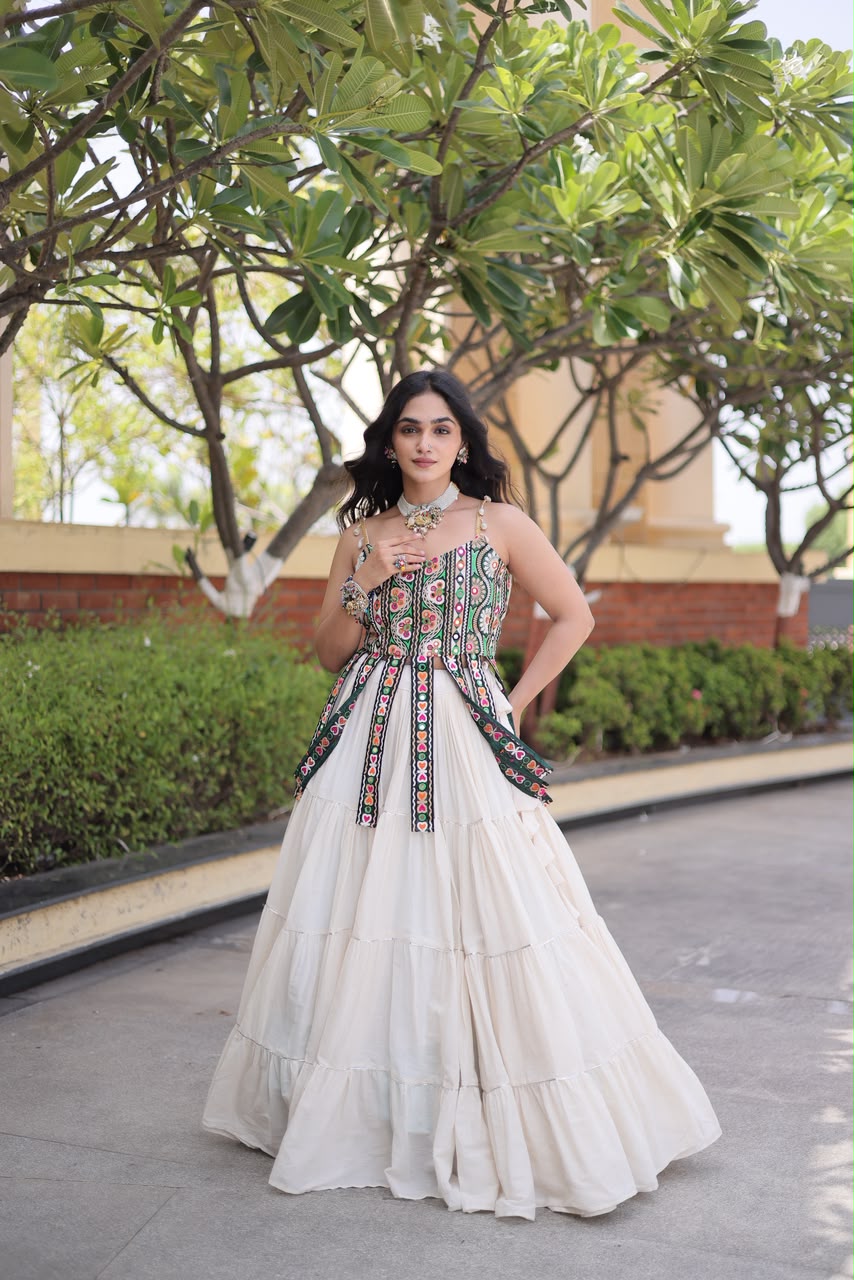 KA 5075 White Kora Cotton Lehenga Choli erfect for Wedding, Party, Haldi, Traditional Day, Makar Sankranti – . Special Price ₹2899. Delivery 4-6 Working | Lehenga, Bollywood Lehenga, Creative Lehenga, Designer Lehenga, Embroidered Lehenga, Party Wear Lehenga