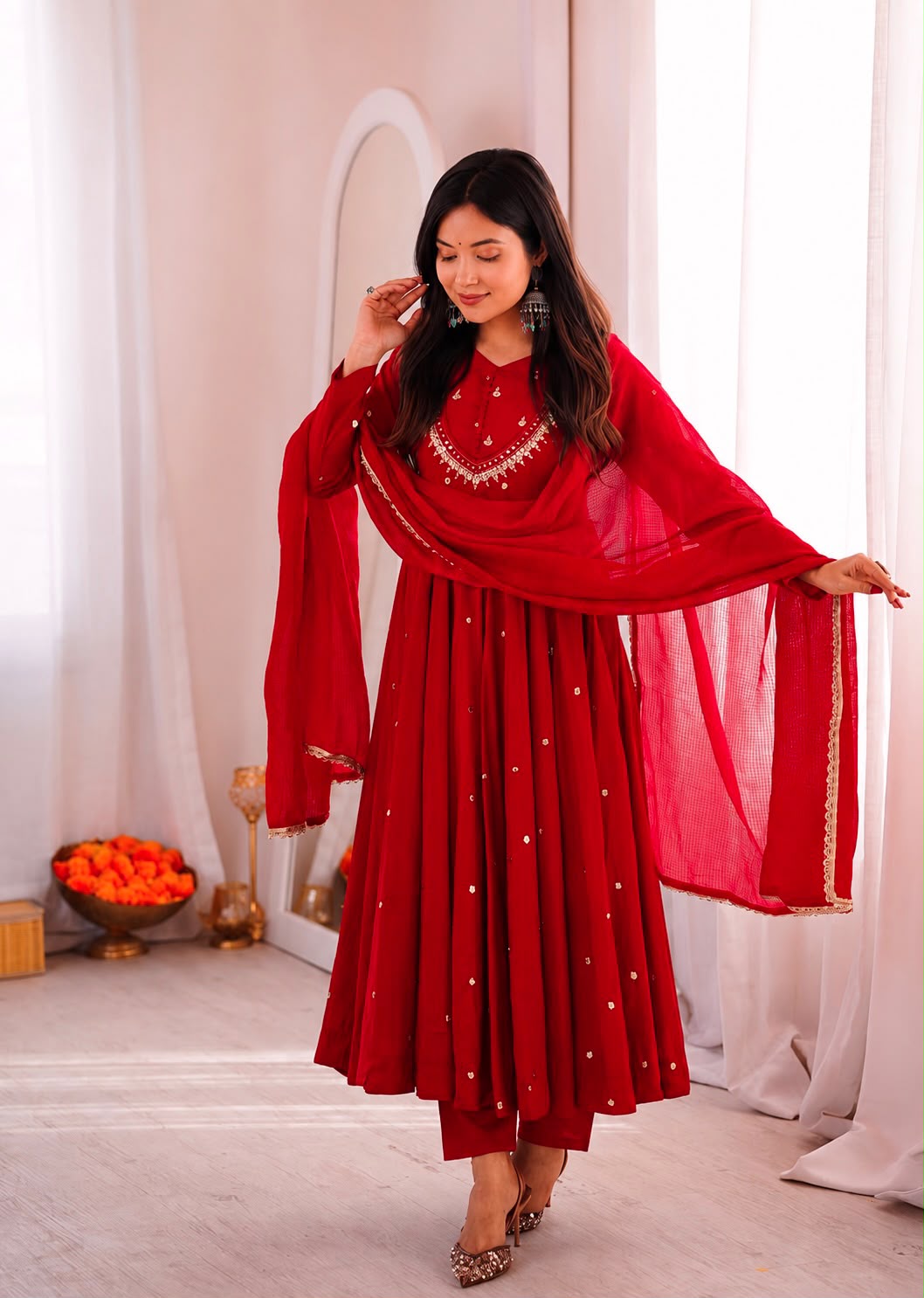 ZF 5023 Red Roman Silk Gown with Mirror Work & Embroidery Work. Special Price ₹2099. Delivery 4-6 Working Days. Shop now. | Gowns, Bollywood Gowns, Creative Gowns, Designer Gowns, Embroidered Gowns, Party Wear Gowns