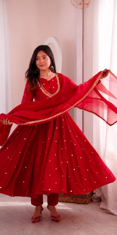 ZF 5023 Red Roman Silk Gown with Mirror Work & Embroidery Work. Special Price ₹2099. Delivery 4-6 Working Days. Shop now. | Gowns, Bollywood Gowns, Creative Gowns, Designer Gowns, Embroidered Gowns, Party Wear Gowns