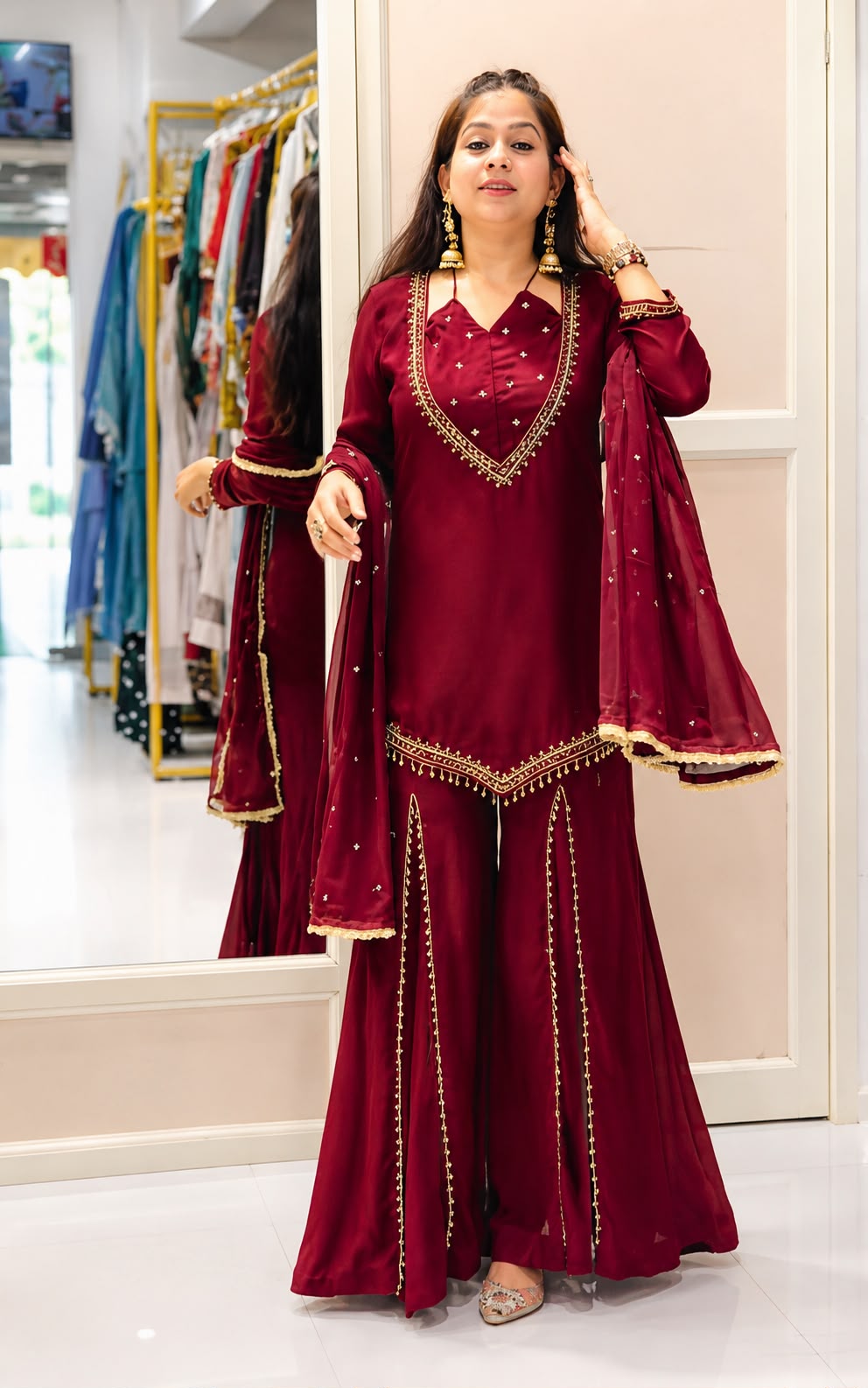 JF 054 Maroon Color Roman Silk Salwar Suit with Embroidery Work. Available at ₹2399 only. Delivery 4-6 Working Days. Shop now. | Jump Suits, Salwar suit, Casual Suits, Creative suits, Designer Suits, Palazzo Suits, Party Wear Suits, Patiala Suits, Straight Suits