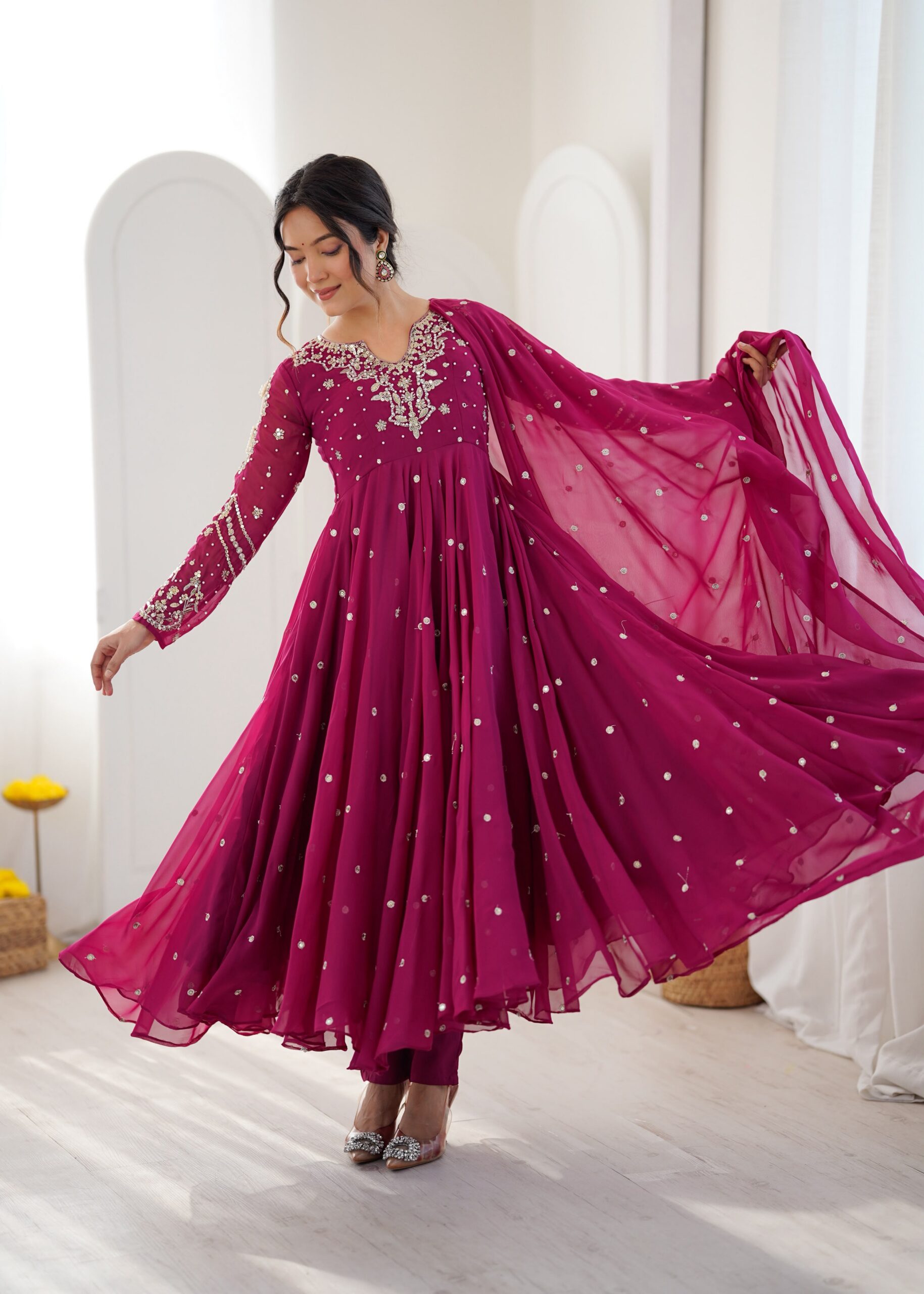 JF 056 Pink Faux Georgette Salwar Suit with Mirror Work & Embroidery Work. Get it for ₹2349. Delivery 4-6 Working Days. Shop now. | Jump Suits, Salwar suit, Casual Suits, Creative suits, Designer Suits, Palazzo Suits, Party Wear Suits, Patiala Suits, Straight Suits