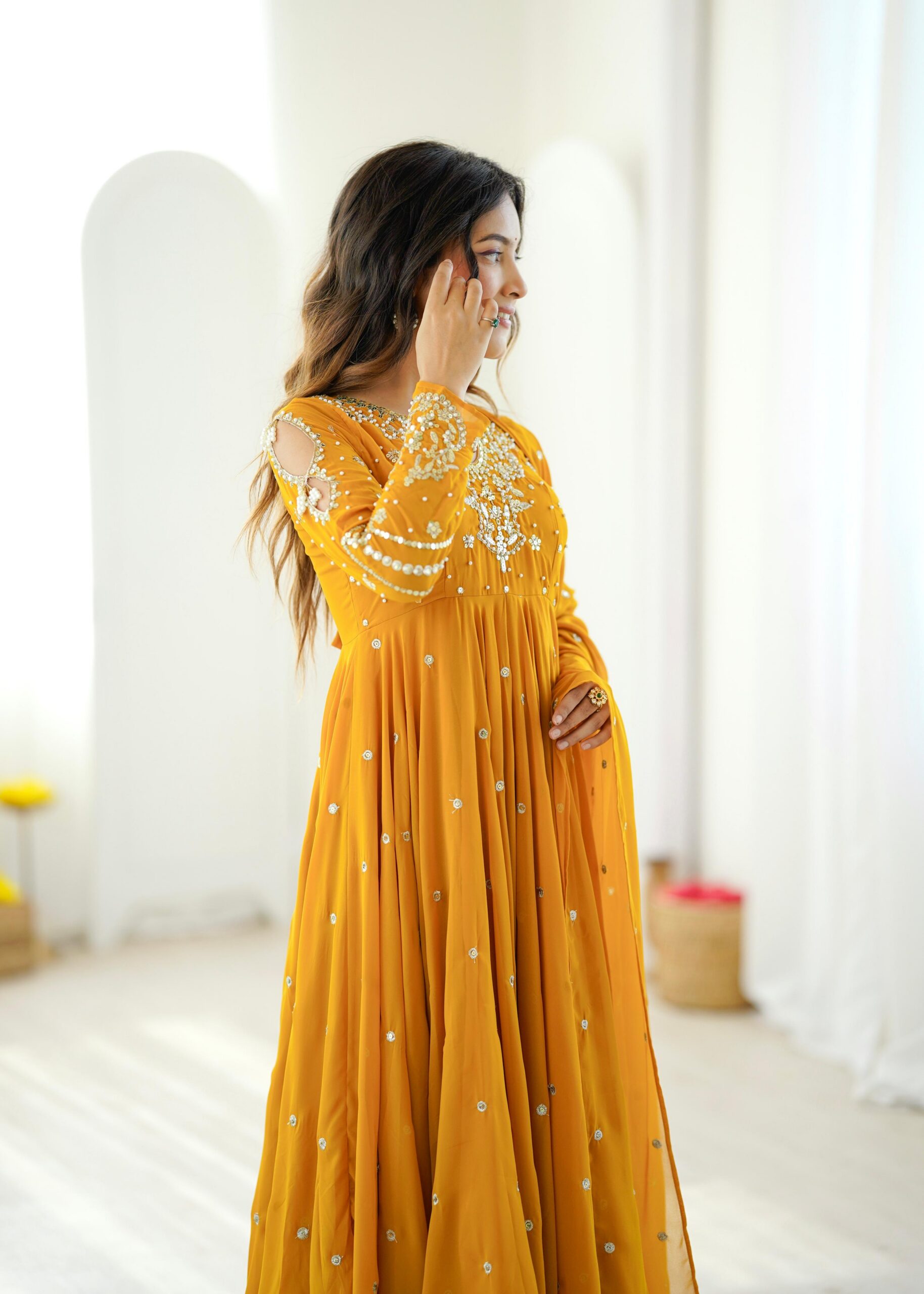JF 056 Yellow Faux Georgette Salwar Suit with Mirror Work & Embroidery Work. Get it for ₹2349. Delivery 4-6 Working Days. Shop now. | Jump Suits, Salwar suit, Casual Suits, Creative suits, Designer Suits, Palazzo Suits, Party Wear Suits, Patiala Suits, Straight Suits