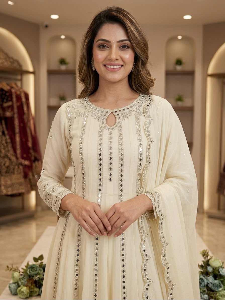 LG 2138 Cream Georgette Gown Perfect for Wedding, Party, Raksha Bandhan, Temple Visit, Onam – . Get it for ₹2899. Delivery 4-6 Working Days. Shop now | Gowns, Bollywood Gowns, Creative Gowns, Designer Gowns, Embroidered Gowns, Party Wear Gowns