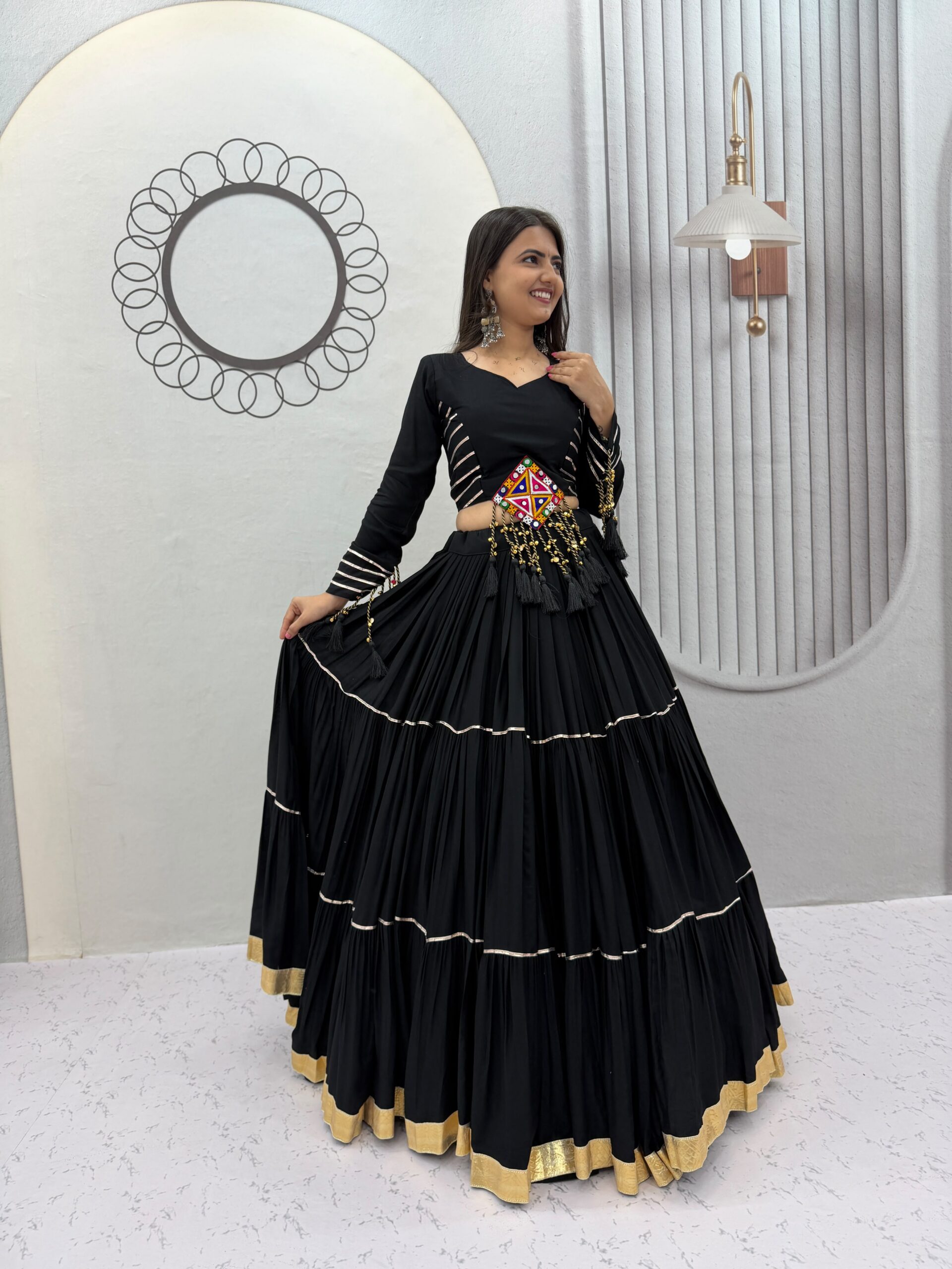 PC 597 Black in Pure Cotton Mirror Work & Gamthi Work Lehenga Choli . Exclusive Offer ₹2899. Delivery 4-6 Working Days. Shop now. | Lehenga, Bollywood Lehenga, Creative Lehenga, Designer Lehenga, Embroidered Lehenga, Party Wear Lehenga