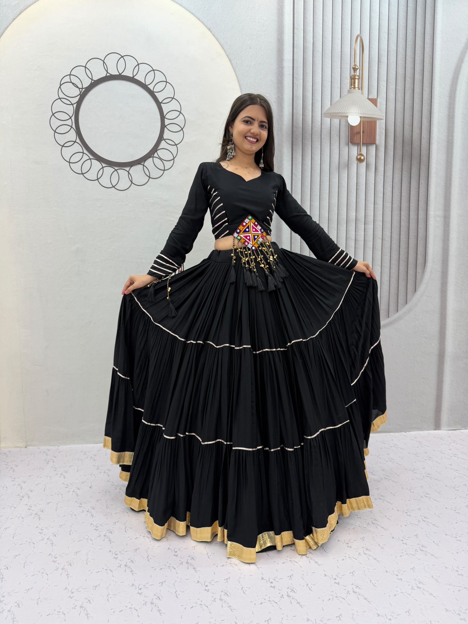 PC 597 Black in Pure Cotton Mirror Work & Gamthi Work Lehenga Choli . Exclusive Offer ₹2899. Delivery 4-6 Working Days. Shop now. | Lehenga, Bollywood Lehenga, Creative Lehenga, Designer Lehenga, Embroidered Lehenga, Party Wear Lehenga