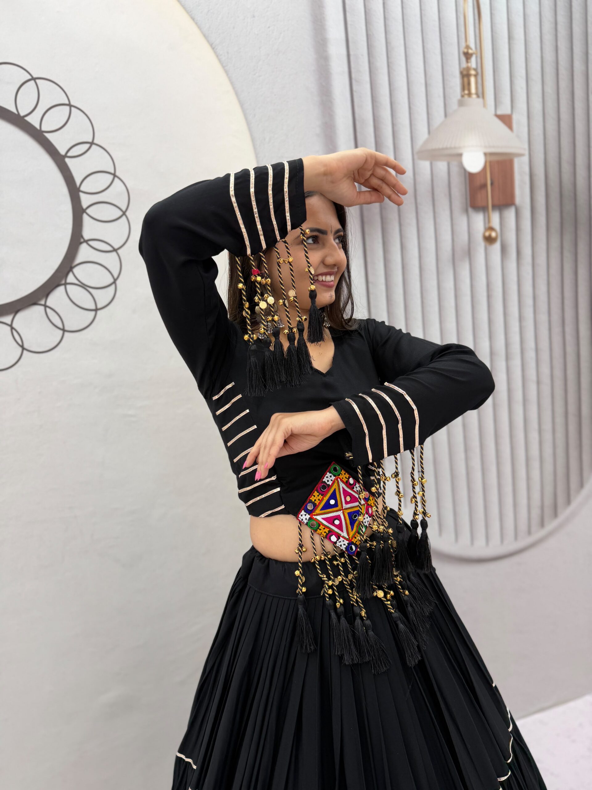 PC 597 Black in Pure Cotton Mirror Work & Gamthi Work Lehenga Choli . Exclusive Offer ₹2899. Delivery 4-6 Working Days. Shop now. | Lehenga, Bollywood Lehenga, Creative Lehenga, Designer Lehenga, Embroidered Lehenga, Party Wear Lehenga