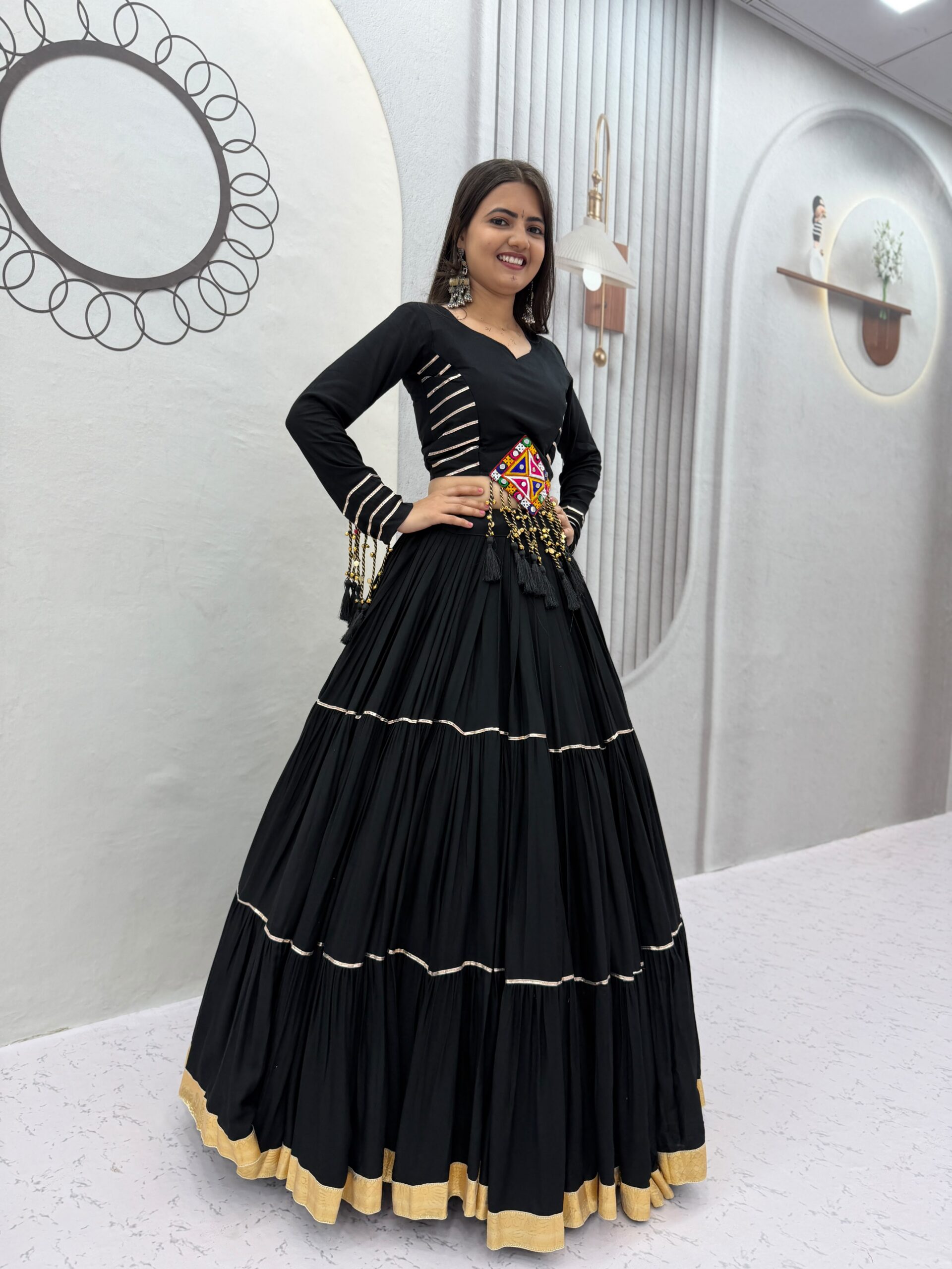 PC 597 Black in Pure Cotton Mirror Work & Gamthi Work Lehenga Choli . Exclusive Offer ₹2899. Delivery 4-6 Working Days. Shop now. | Lehenga, Bollywood Lehenga, Creative Lehenga, Designer Lehenga, Embroidered Lehenga, Party Wear Lehenga