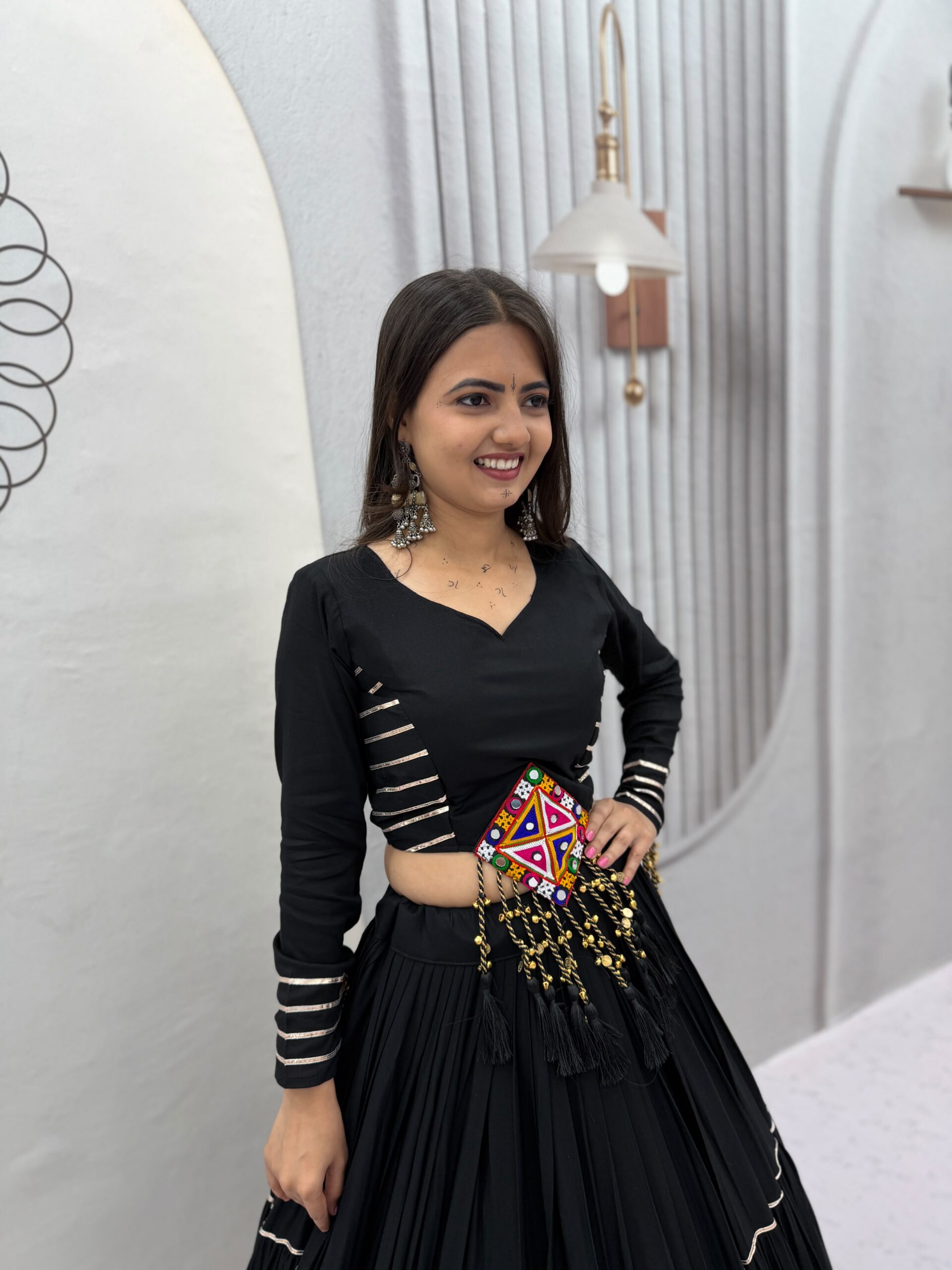 PC 597 Black in Pure Cotton Mirror Work & Gamthi Work Lehenga Choli . Exclusive Offer ₹2899. Delivery 4-6 Working Days. Shop now. | Lehenga, Bollywood Lehenga, Creative Lehenga, Designer Lehenga, Embroidered Lehenga, Party Wear Lehenga