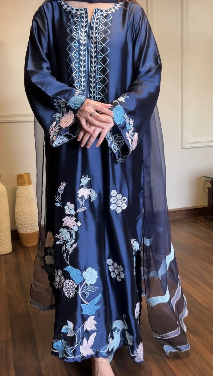 RTC 6053 Navy Blue Jura Silk Salwar Suit with Embroidery Work & Thread Embroidery. Grab it for ₹2399. Delivery 4-6 Working Days. Shop now. | Jump Suits, Salwar suit, Casual Suits, Creative suits, Designer Suits, Palazzo Suits, Party Wear Suits, Patiala Suits, Straight Suits