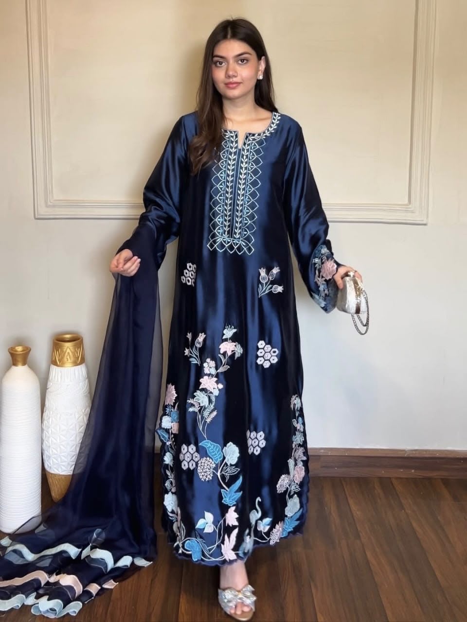 RTC 6053 Navy Blue Jura Silk Salwar Suit with Embroidery Work & Thread Embroidery. Grab it for ₹2399. Delivery 4-6 Working Days. Shop now. | Jump Suits, Salwar suit, Casual Suits, Creative suits, Designer Suits, Palazzo Suits, Party Wear Suits, Patiala Suits, Straight Suits