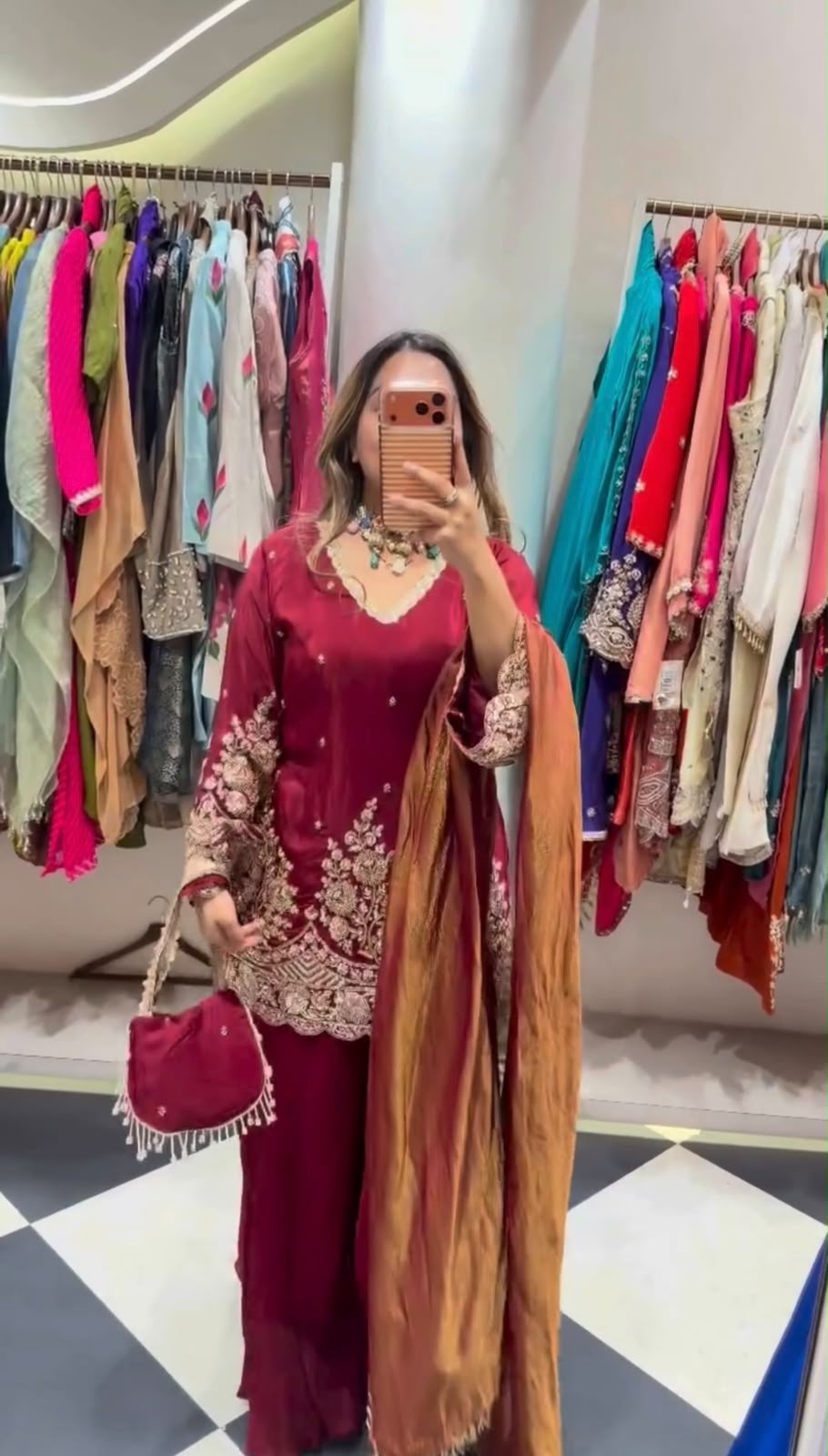 Aglow Maroon French Crep Silk Sequence Work Salwar Suit - Image 5