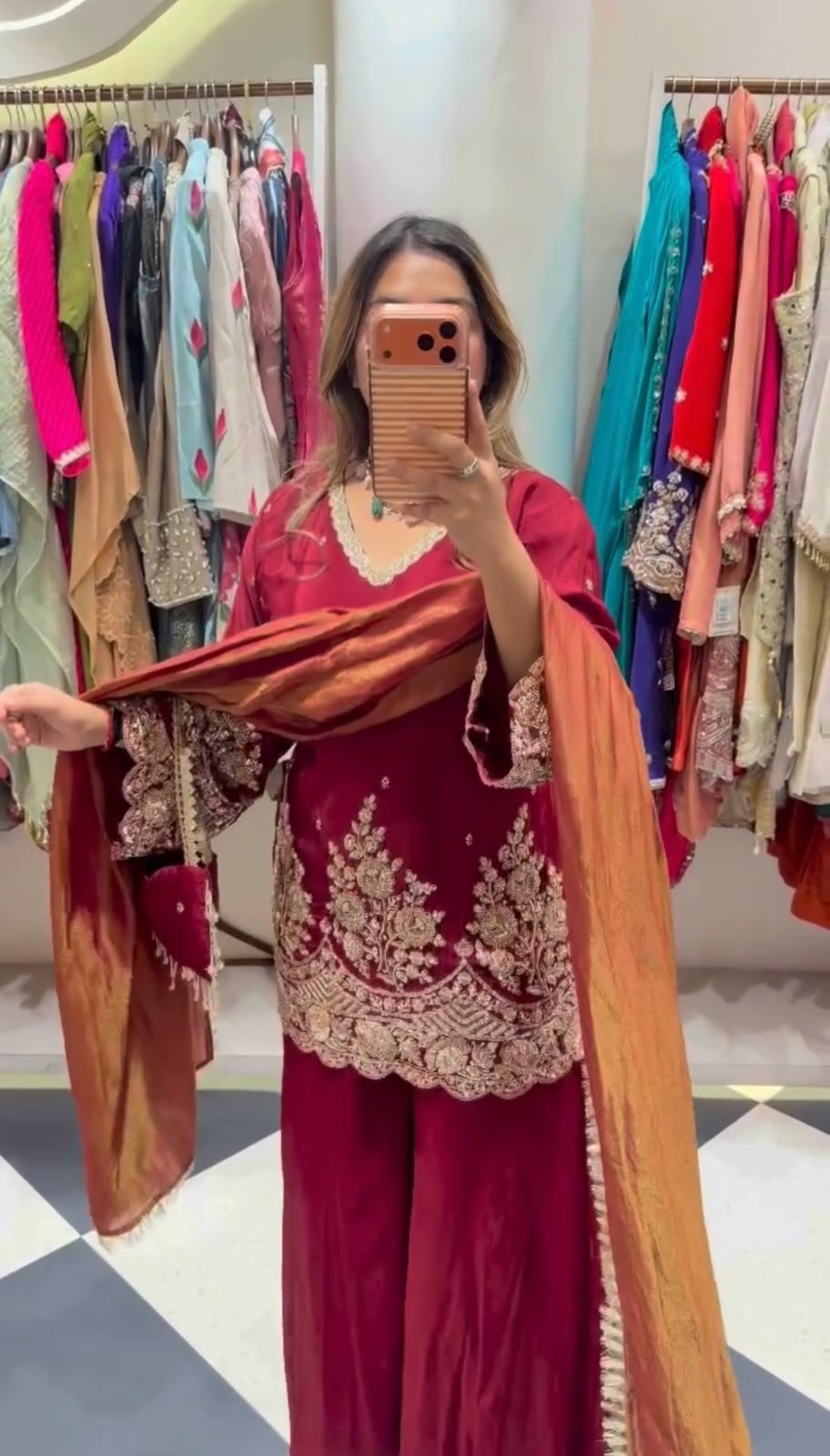 Aglow Maroon French Crep Silk Sequence Work Salwar Suit - Image 4