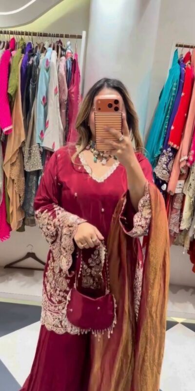 Alternative view of Aglow Maroon French Crep Silk Sequence Work Salwar Suit