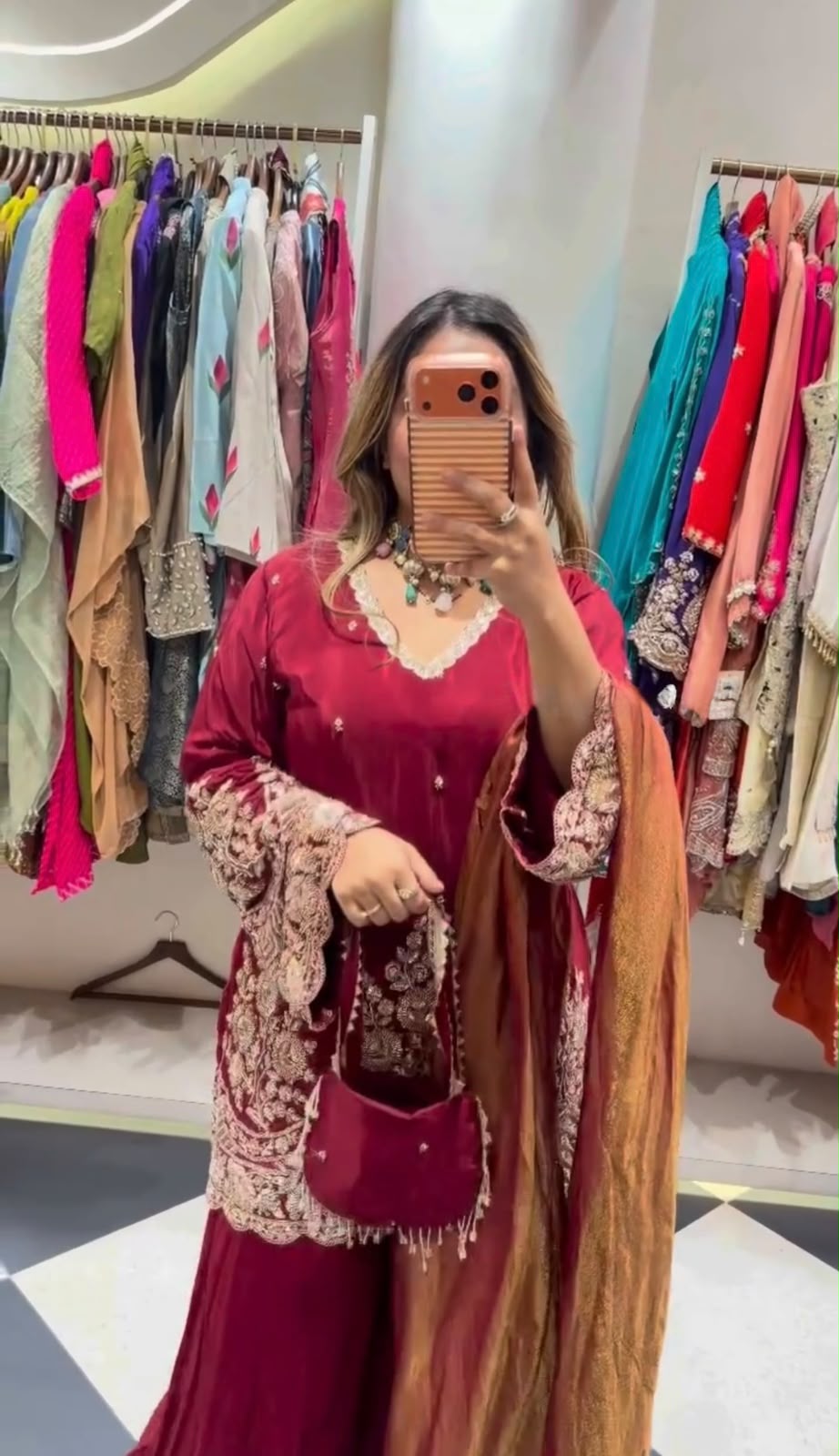 Aglow Maroon French Crep Silk Sequence Work Salwar Suit - Image 2