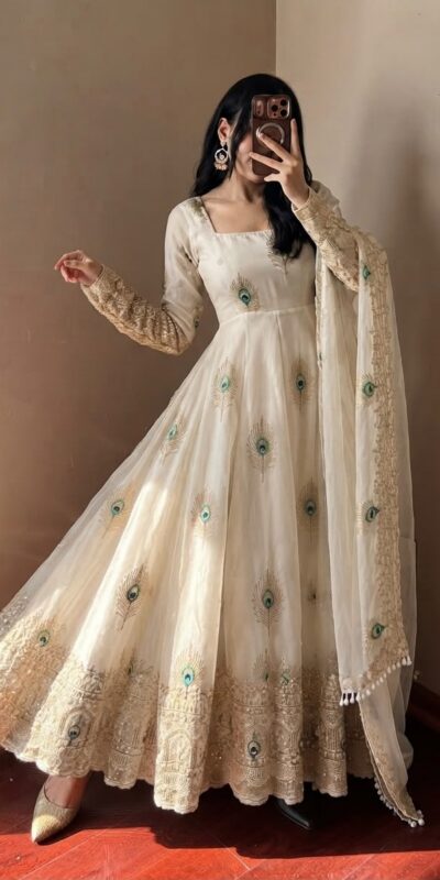 Alternative view of Fancy White Fendy Silk Sequins Work Gown