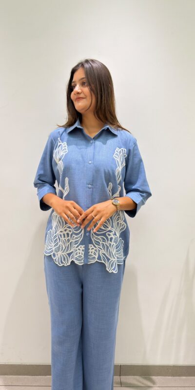Alternative view of Glowing Blue Cotton Denim Embroider Work Kurti