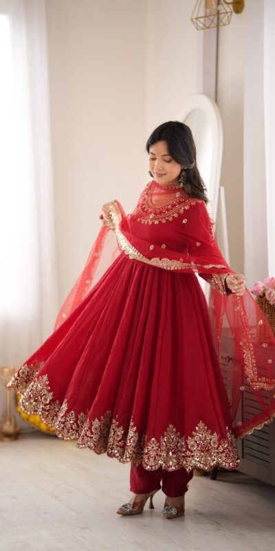 Alternative view of Glowing Maroon Doremon Crush Sequence Work Gown