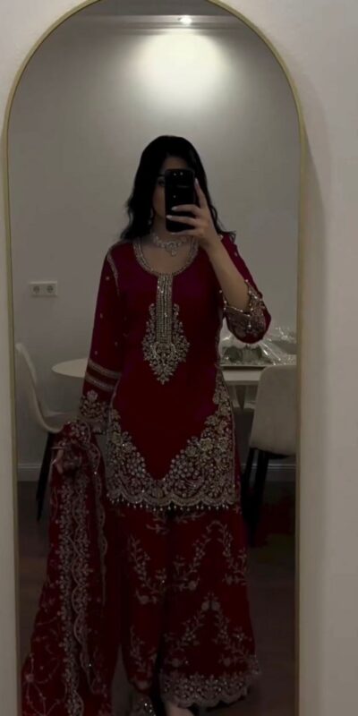 Alternative view of Magical Maroon Faux Georgette Embroidery Work Salwar Suit