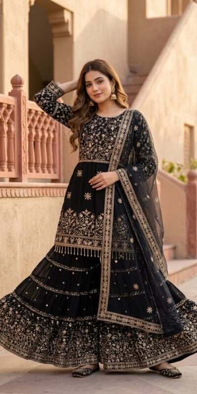 Alternative view of Perfect Black Faux Georgette Sequence Work Salwar Suit