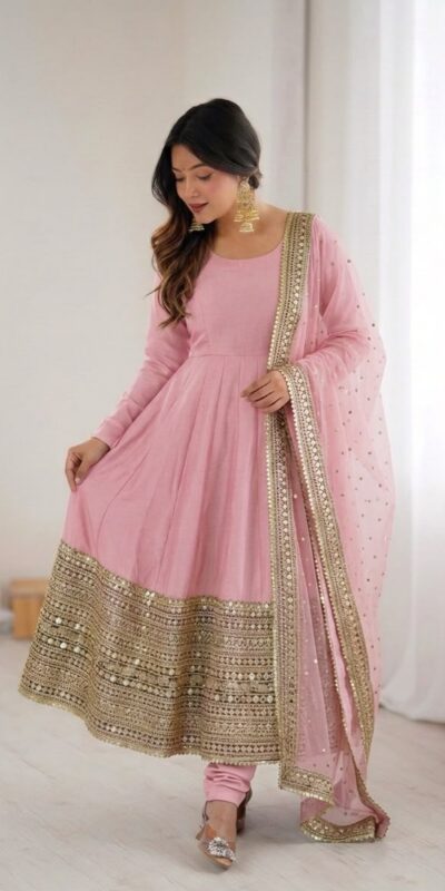 Alternative view of Pink Roman Silk Embroidery Lace Work Gown