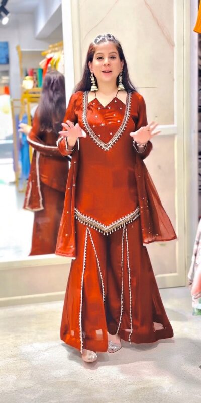 Alternative view of Pretty Rust Roman Glass Mirror Work Salwar Suit