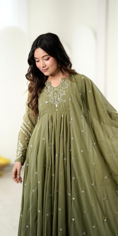 Alternative view of Pretty Sage Green Faux Georgette Embroider Work Salwar Suit