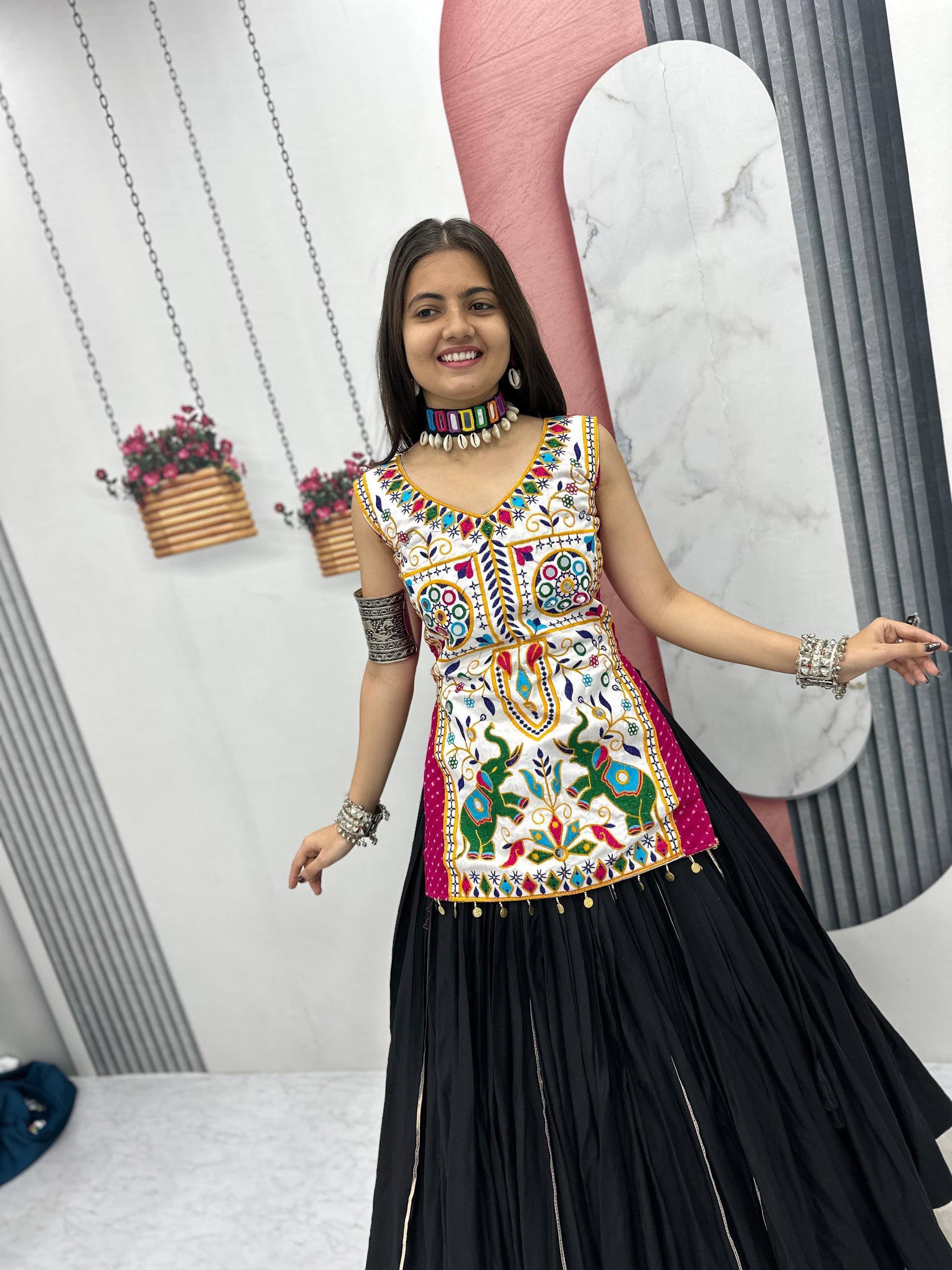 PC N43 Black in Pure Cotton Mirror Work & Gamthi Work Lehenga Choli . Exclusive Offer ₹2949. Delivery 4-6 Working Days. Shop now. | Lehenga, Bollywood Lehenga, Creative Lehenga, Designer Lehenga, Embroidered Lehenga, Party Wear Lehenga