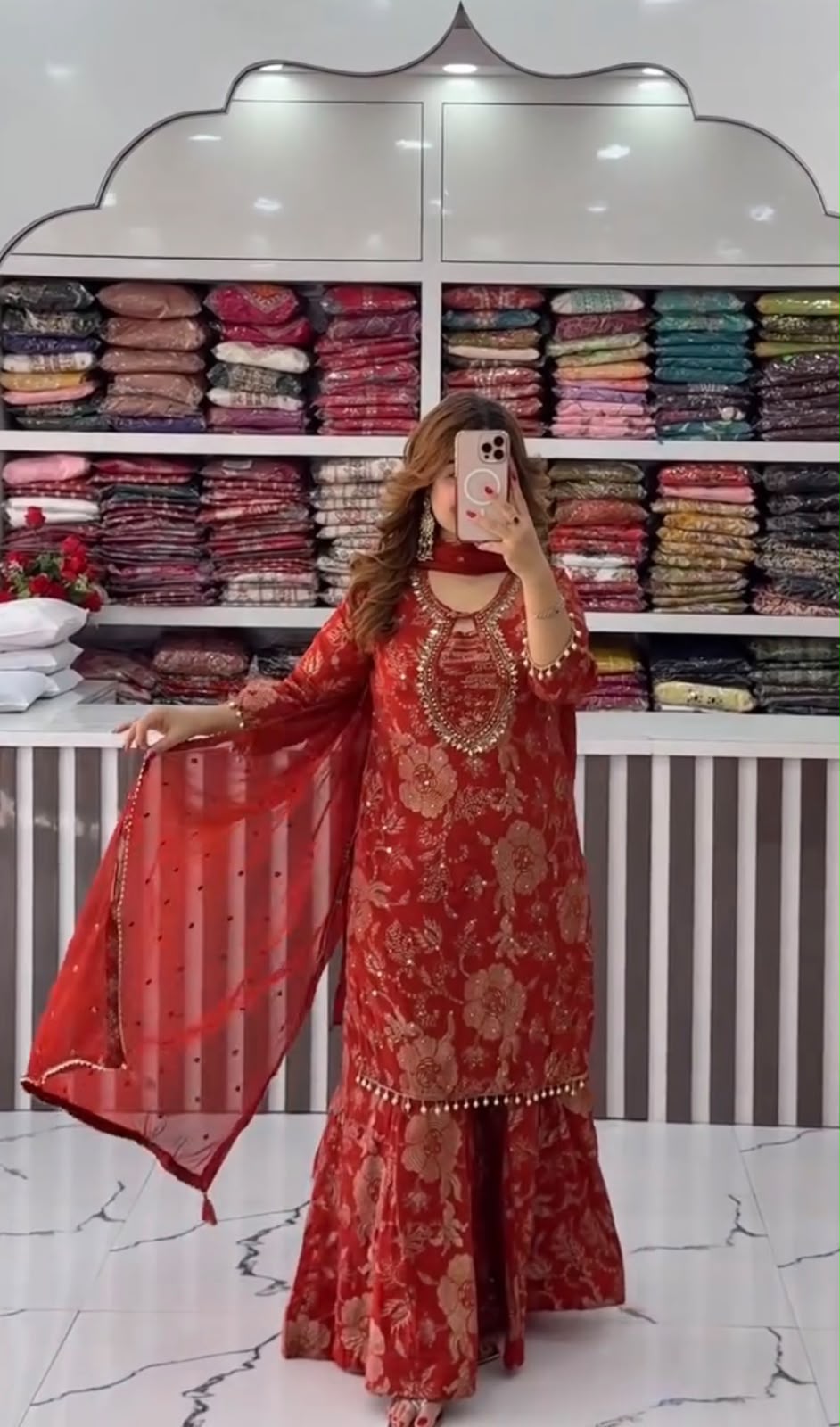 ST 1207 Red Faux Georgette Salwar Suit with Embroidery Work. Available at ₹2949 only. Delivery 4-6 Working Days. Shop now. | Jump Suits, Tops & Bottoms, Track Suits, Salwar suit, Casual Suits, Creative suits, Designer Suits, Palazzo Suits, Party Wear Suits, Patiala Suits, Straight Suits, Trendy Wear