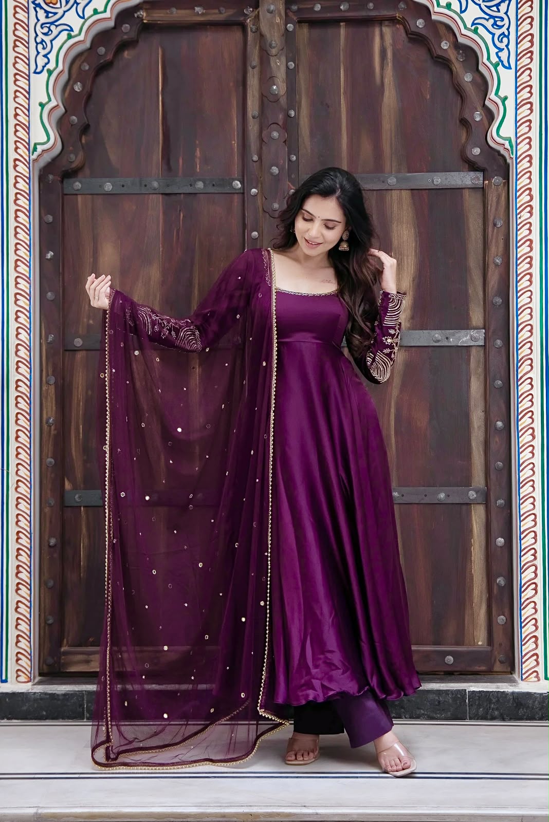 SRK 5373 Purple Upada Silk Gown Perfect for Wedding, Party, Onam, Housewarming, Durga Puja –. Grab it for ₹2199. Delivery 4-6 Working Days. Shop now. | Gowns, Bollywood Gowns, Creative Gowns, Designer Gowns, Embroidered Gowns, Party Wear Gowns