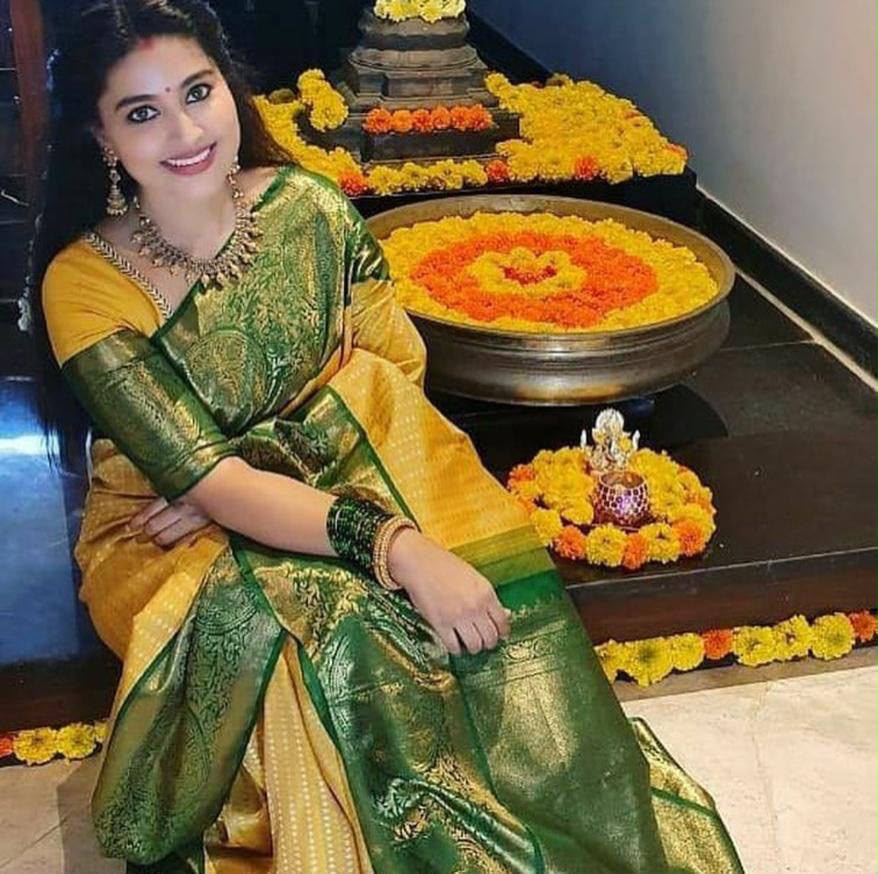 KPR 147 Yellow Soft Lichi Silk Saree with Lace Work & Lace Border. Introductory Price ₹1649. Delivery 4-6 Working Days. Shop now. | Sarees, Bollywood Sarees, Creative Sarees, Designer Sarees, Embroidered Sarees, Ethnic Saree, Modern Digital sarees, Party Wear Sarees