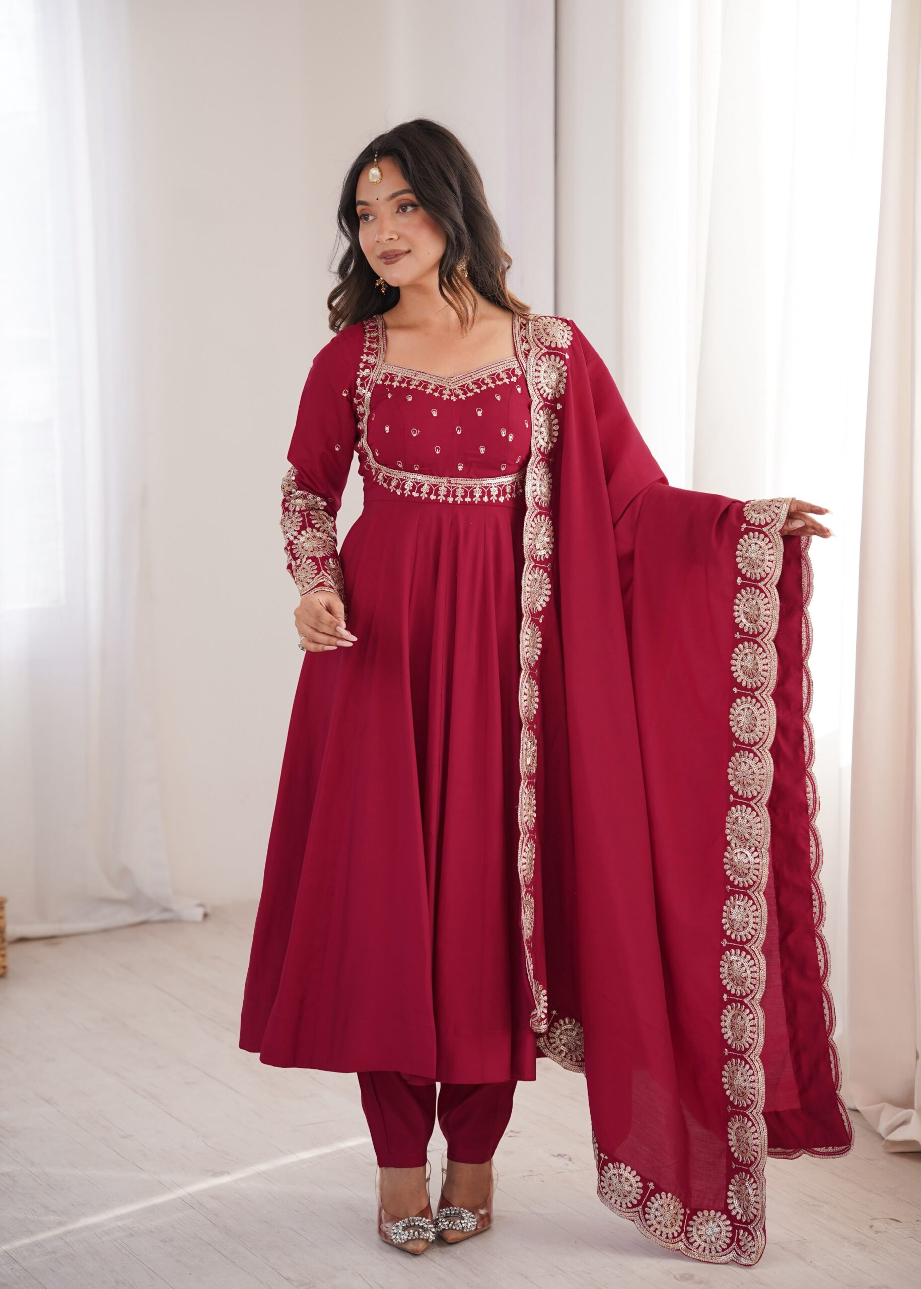 ZF 5026 Maroon Colour Roman Silk Salwar Suit with Embroidery Work. Best Price ₹2399. Delivery 4-6 Working Days. Online Shop now. | Anarkali Suits, Bollywood Anarkali, Creative-Anarkali, Designer Anarkali, Embroidered Anarkali, Party Wear Anarkali